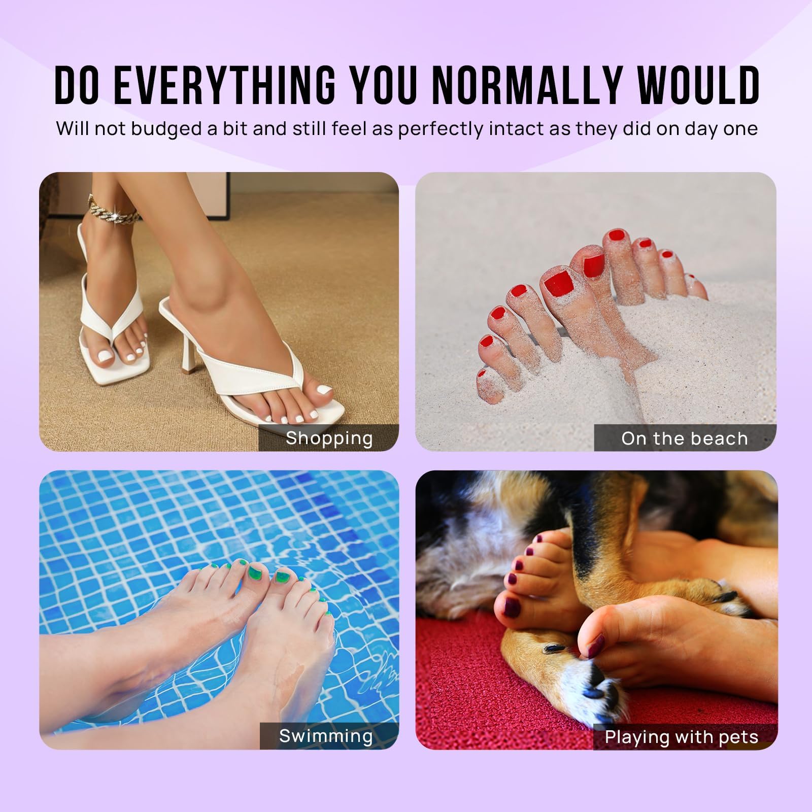 BTArtbox Press On Toenails – White Short Square, Lightweight Glue-On Nails (32 Nails, 16 Sizes)