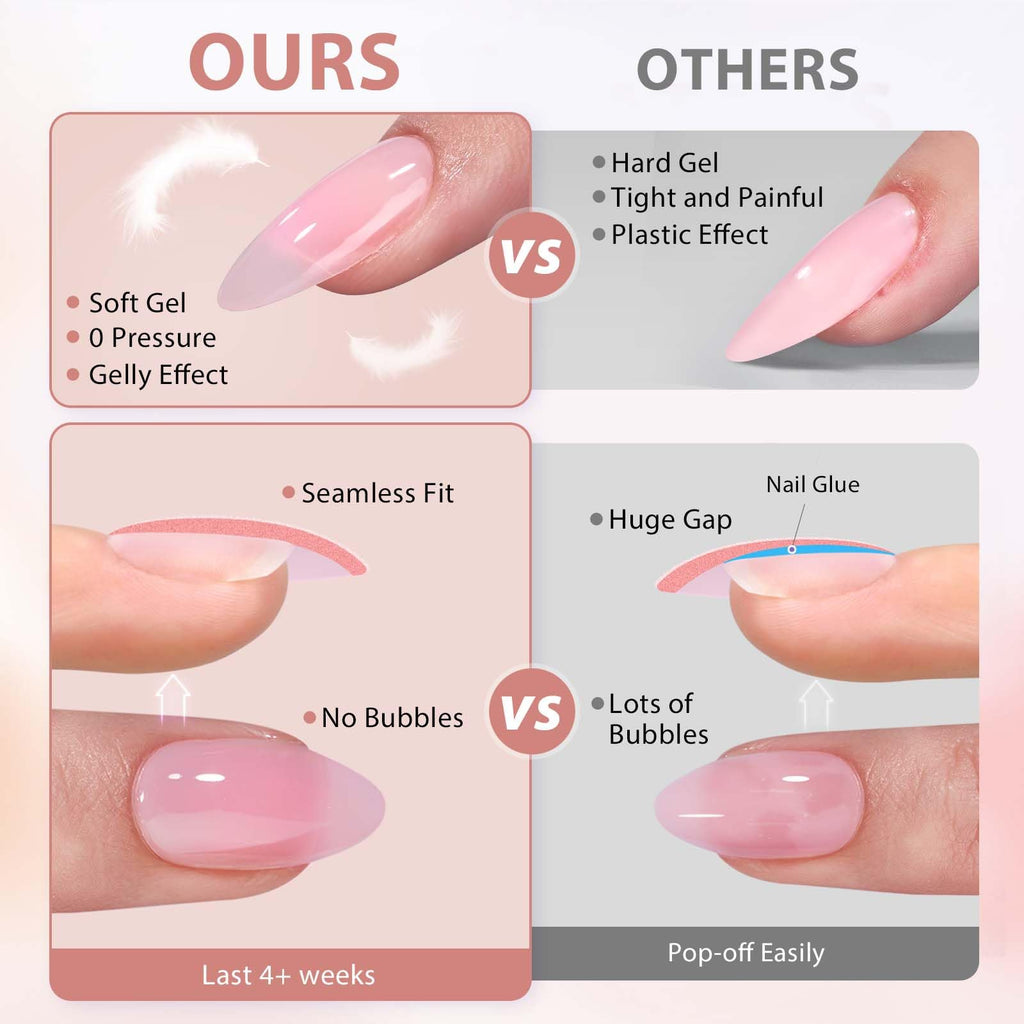 BTArtbox Almond Nail Tips Short – Soft Gel Press-On Nails with XCOATTIPS, Stronger Adhesion