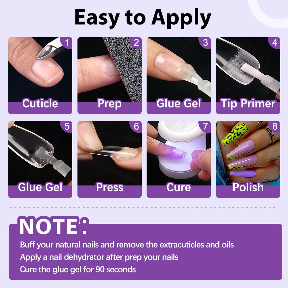 BTArtbox Nail Glue & Primer Set – 2x0.5 fl oz, 4-in-1 UV Gel for Durable Nail Extensions