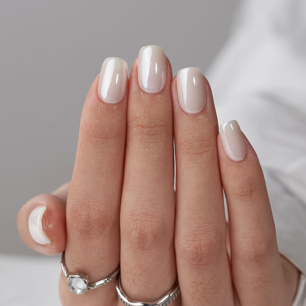 BTArtbox Short Press On Nails – Vanilla Glazed, White Soft Gel, 15 Sizes, 30 Nails