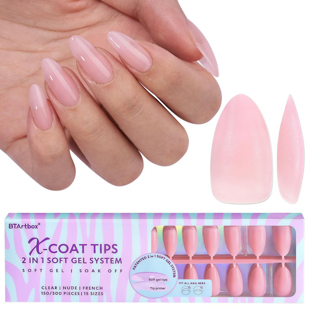 BTArtbox XCOATTIPS Matte Medium Almond Press-On Nails – Long-Lasting Soft Gel Extensions