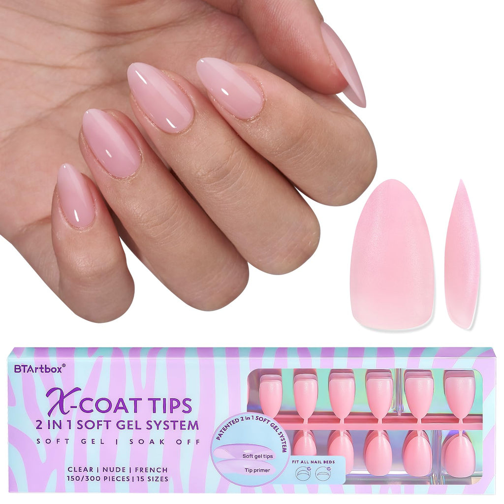 BTArtbox XCOATTIPS Matte Short Almond Nail Tips – Long Lasting Soft Gel, Soak Off