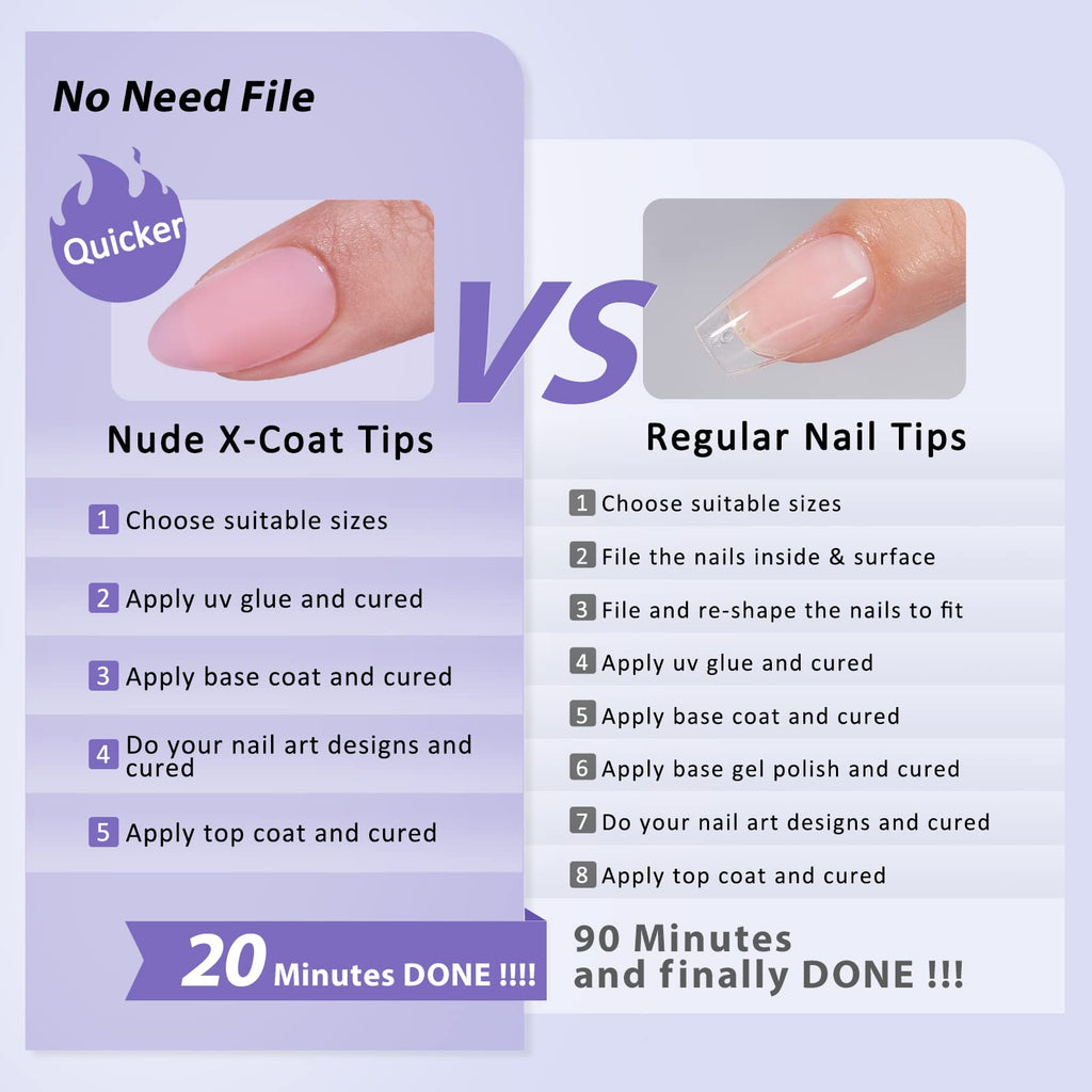 BTArtbox XCOATTIPS Matte Short Almond Nail Tips – Long Lasting Soft Gel, Soak Off
