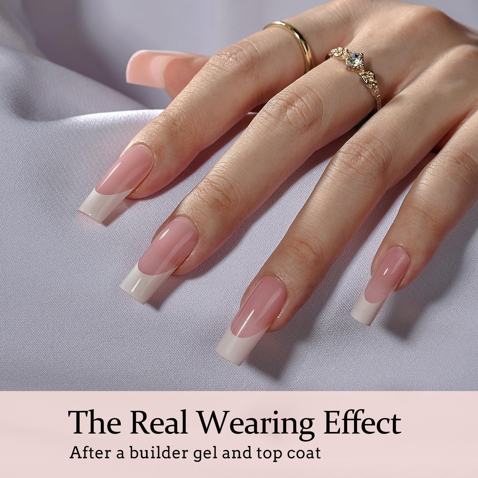 BTArtboxnails XCOATTIPS White French Tip Press-On Nails – Pink Long Square Tips, Soak-Off Extensions