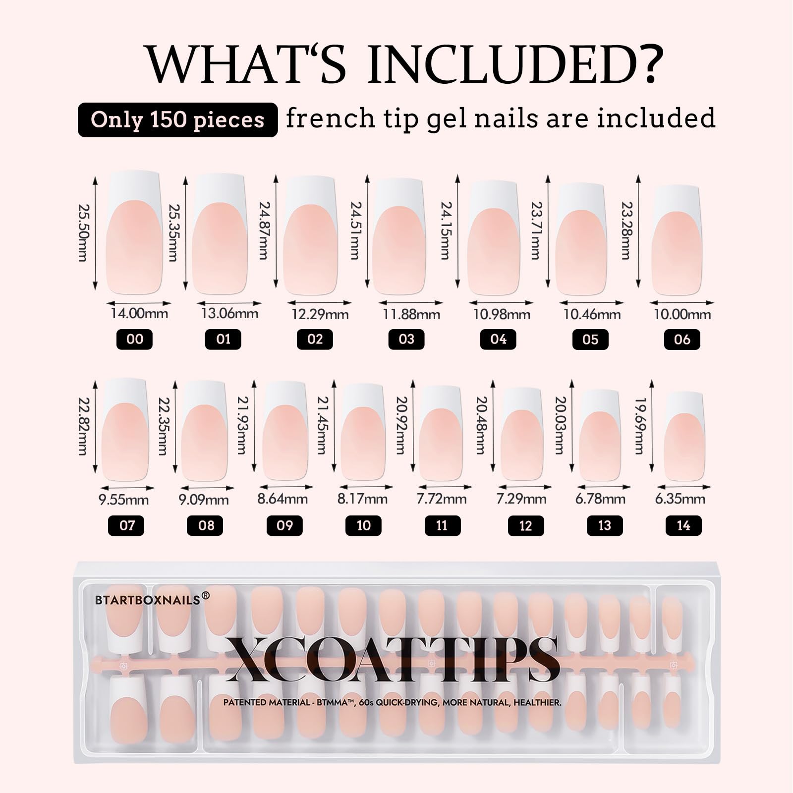 BTArtboxNails Soft Gel Nail Tips - 150pcs Long Square French Press-On Nails