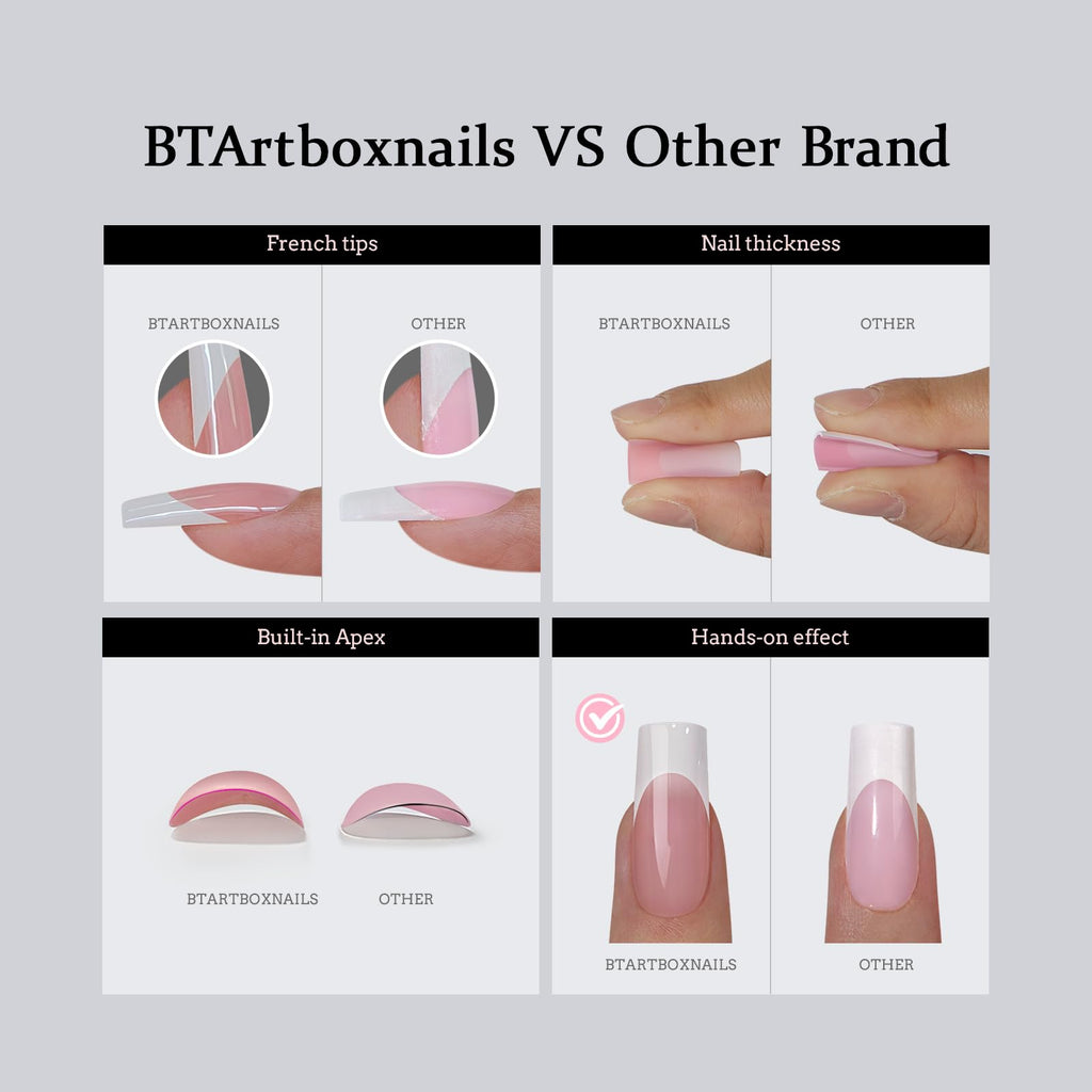 BTARTBOXNAILS French Gel Nail Kit - XCOATTIPS Brown French Tips & Extra Short Squares