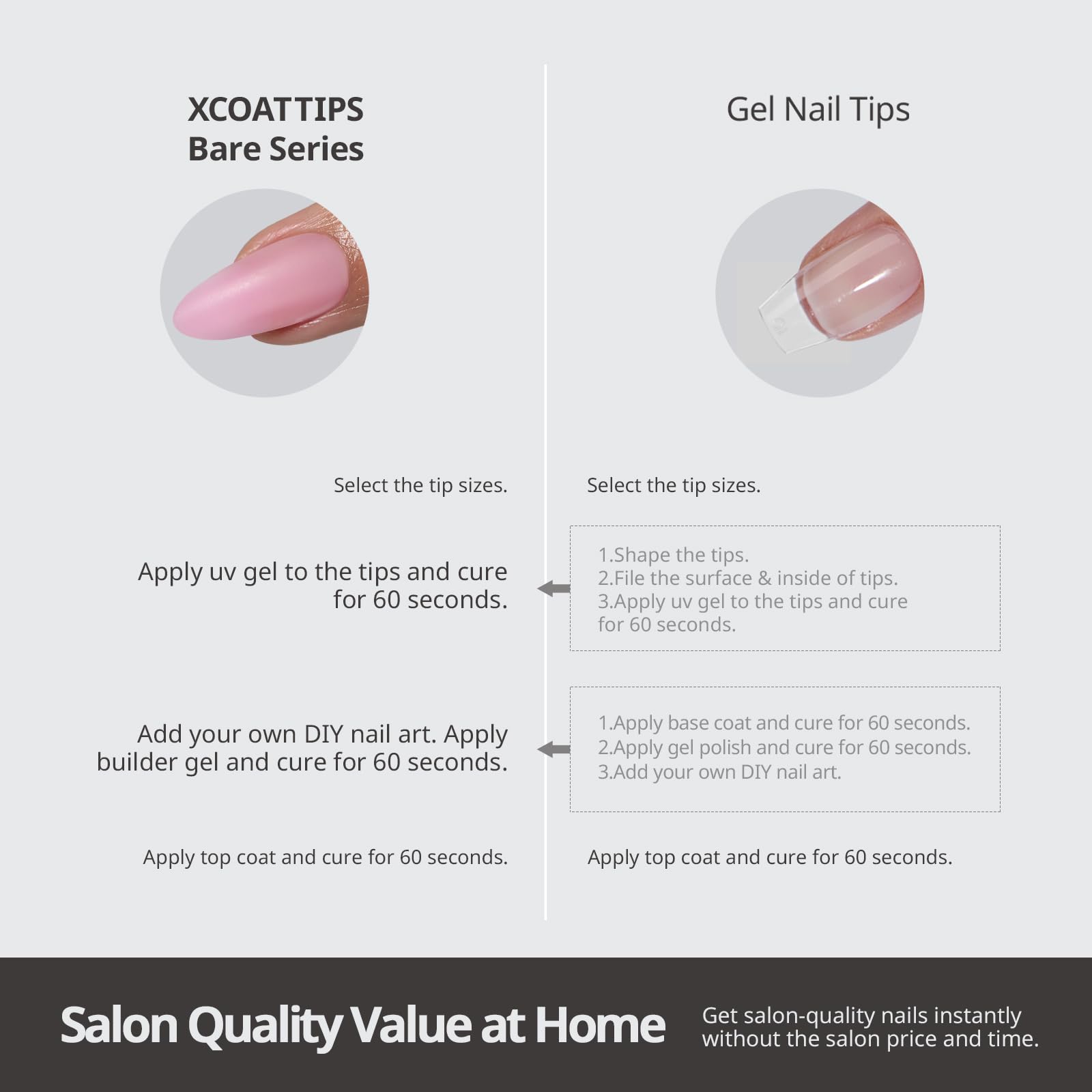 BTArtboxnails XCOATTIPS Bare 5-Shades Nude Press-On Nails – Extra Short Almond, 4-Week Wear, Easy Apply