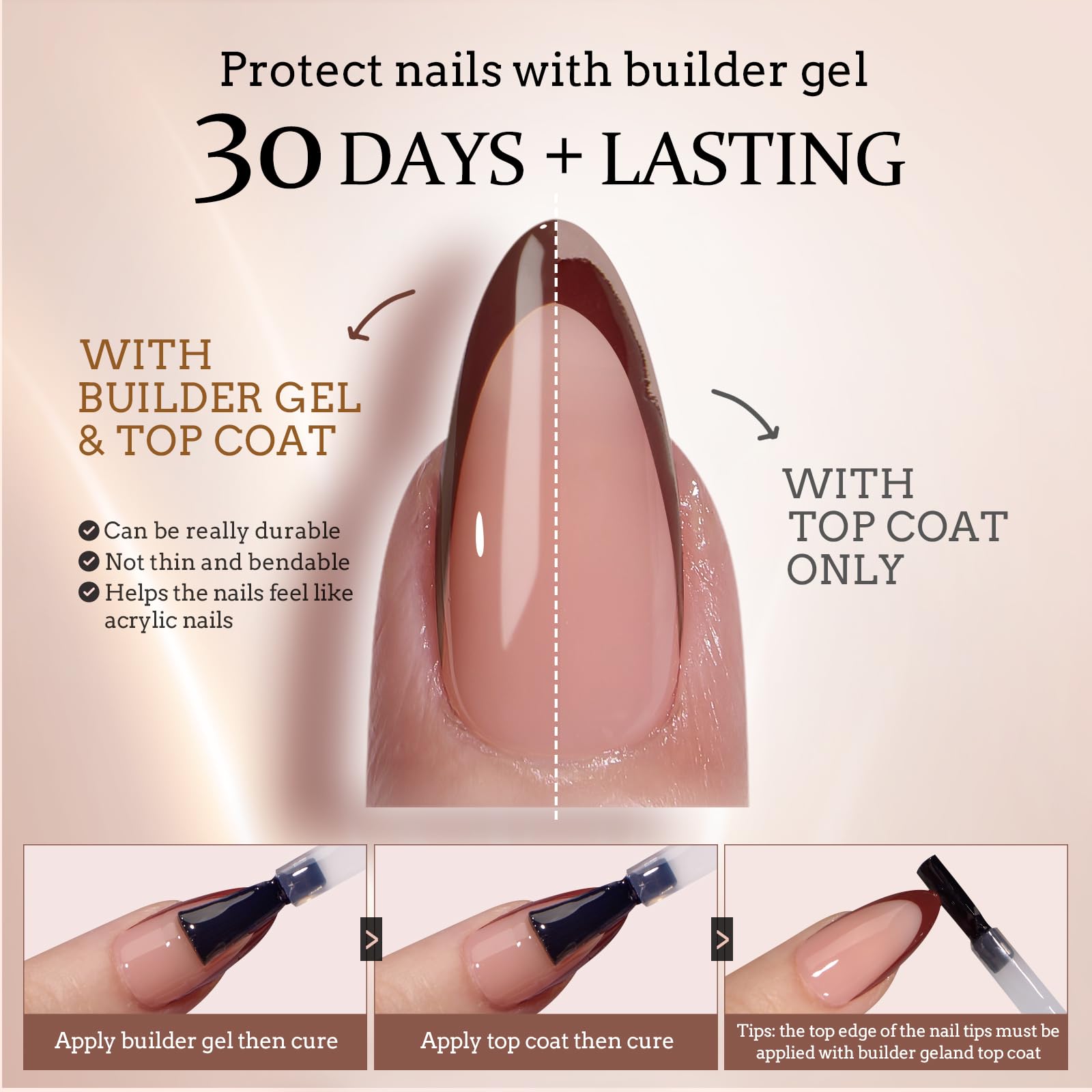 BTArtboxnails XCOATTIPS French Tip Nails – Long Square Soft Gel, 150 Pcs