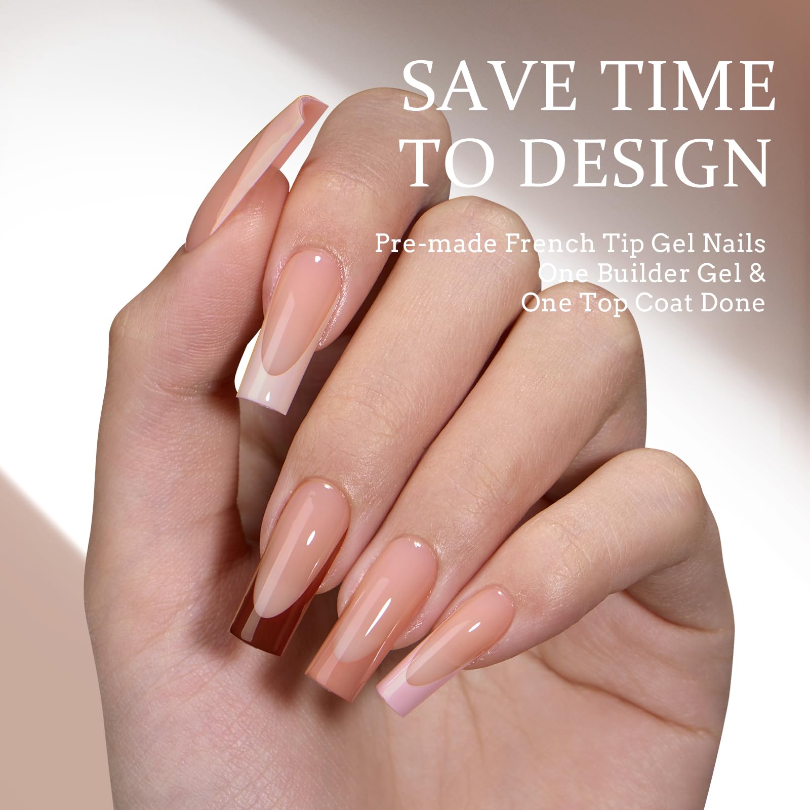 BTArtboxnails XCOATTIPS French Tip Nails – Long Square Soft Gel, 150 Pcs