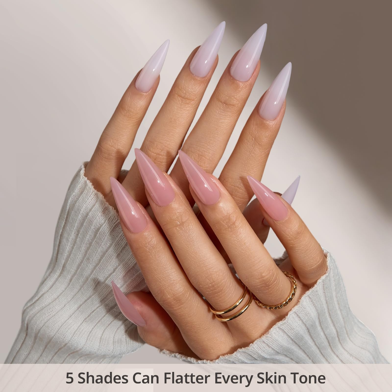 BTArtboxnails XCOATTIPS Bare 5-Shades Nude Press-On Nails – Long Stiletto, 4-Week Wear, 16 Sizes