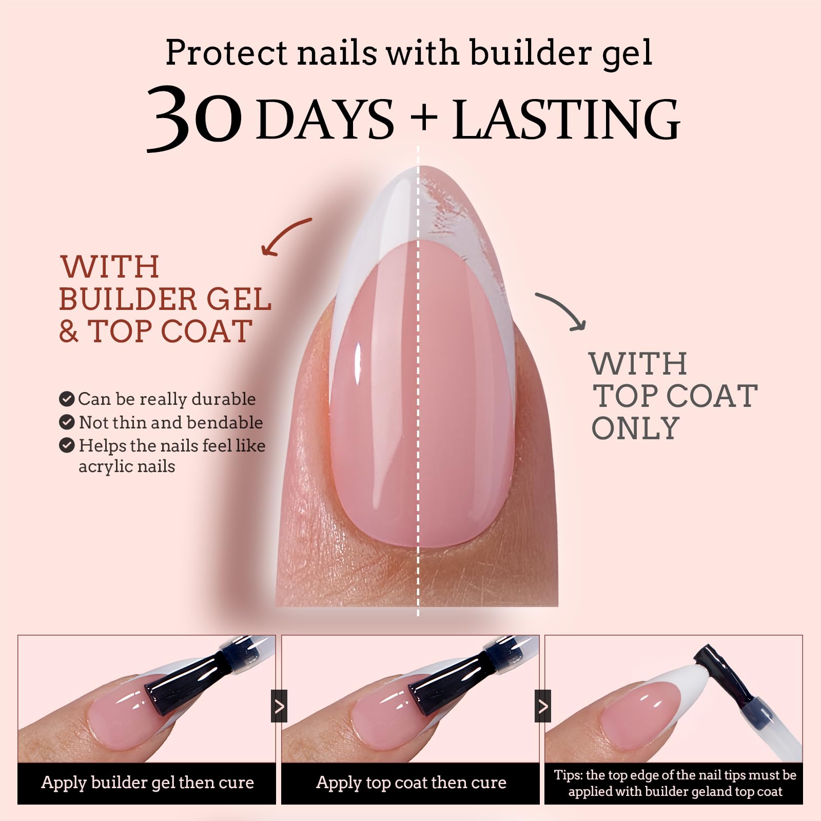 BTArtboxnails XCOATTIPS French Tip Press-On Nails Kit – All-in-One Coffin Extension
