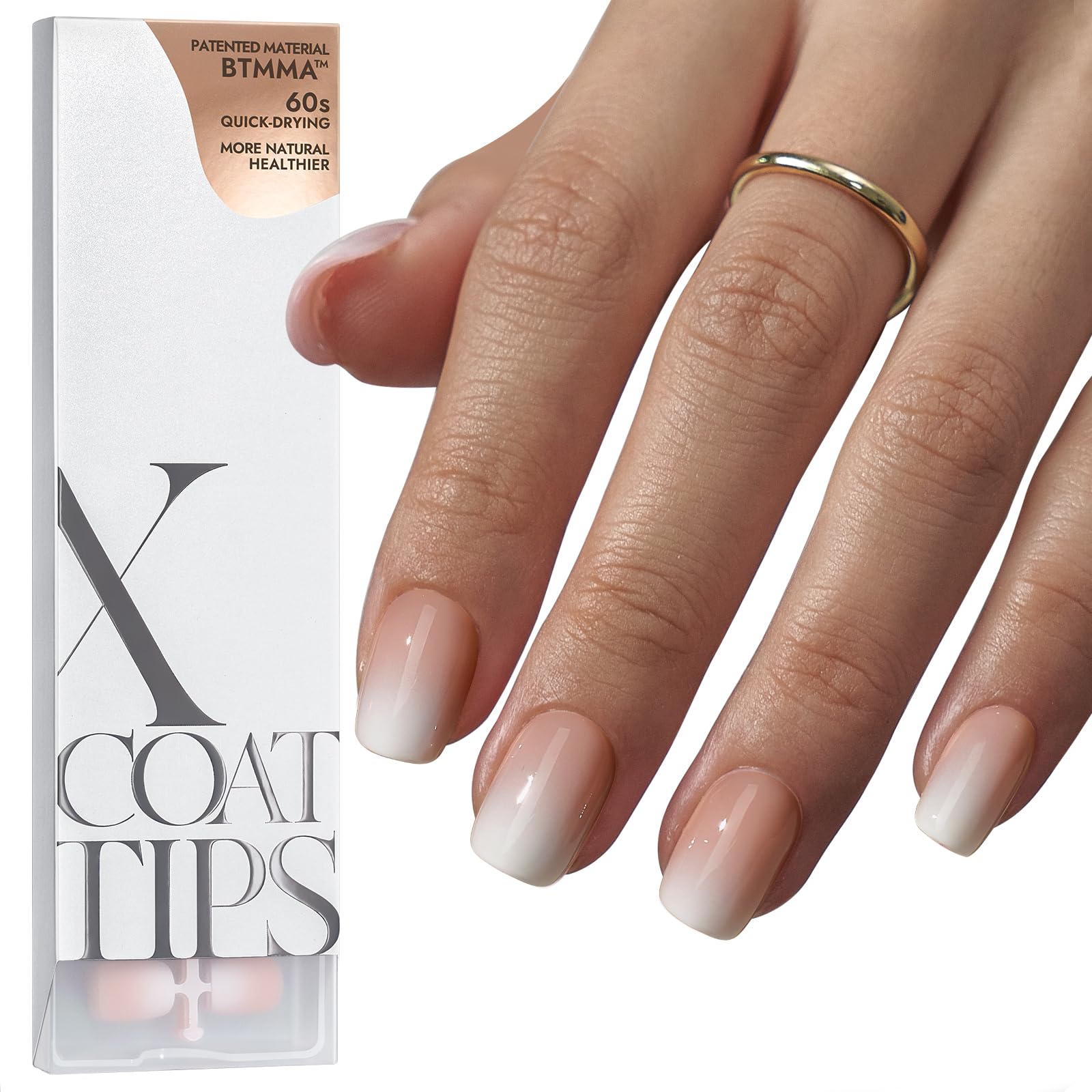 BTArtboxnails XCOATTIPS Ombre Nails – Extra Short Square Press-On Nails, 150Pcs Nude Peach