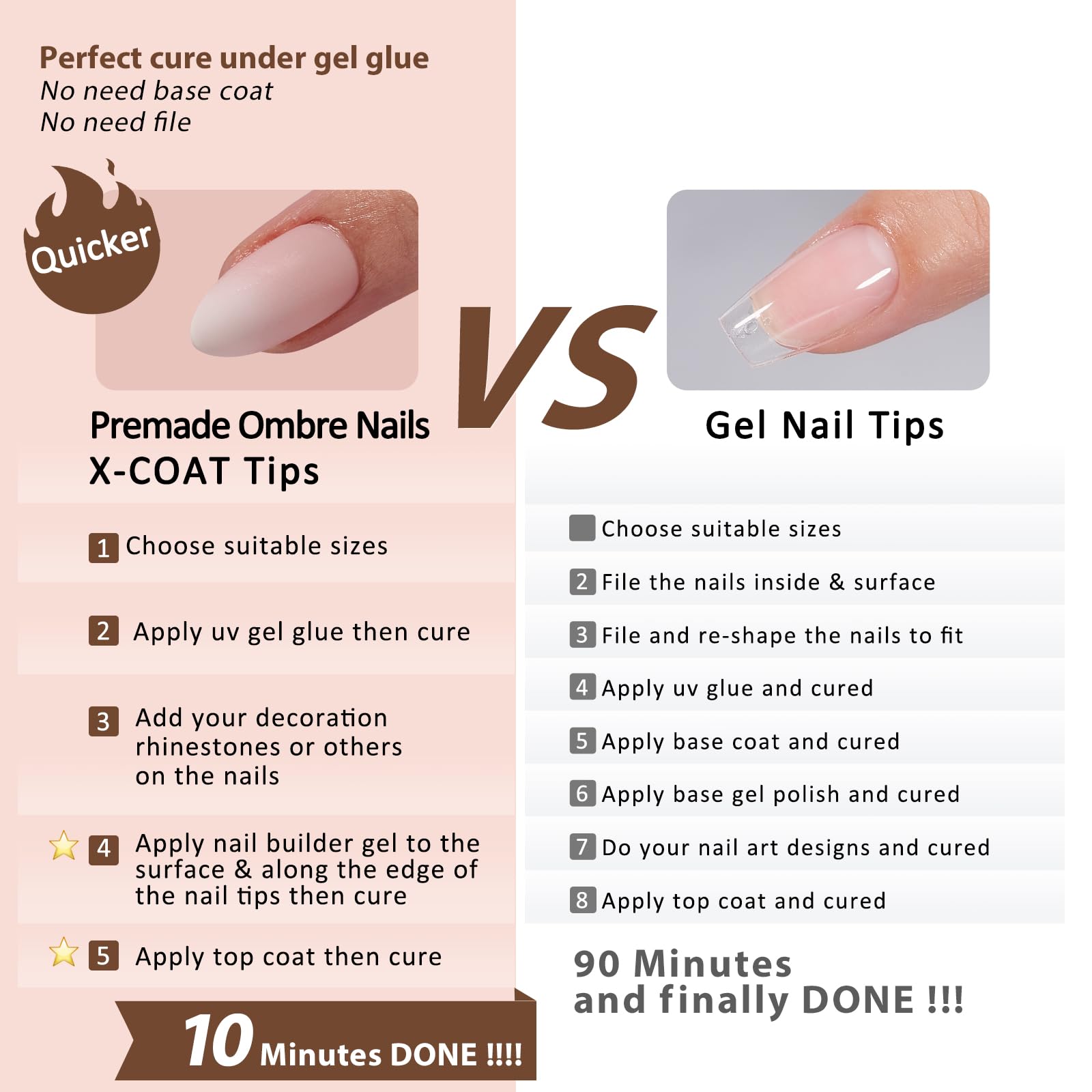 BTArtboxnails XCOATTIPS Ombre Nails - Short Almond Press-On, 160Pcs, 16 Sizes