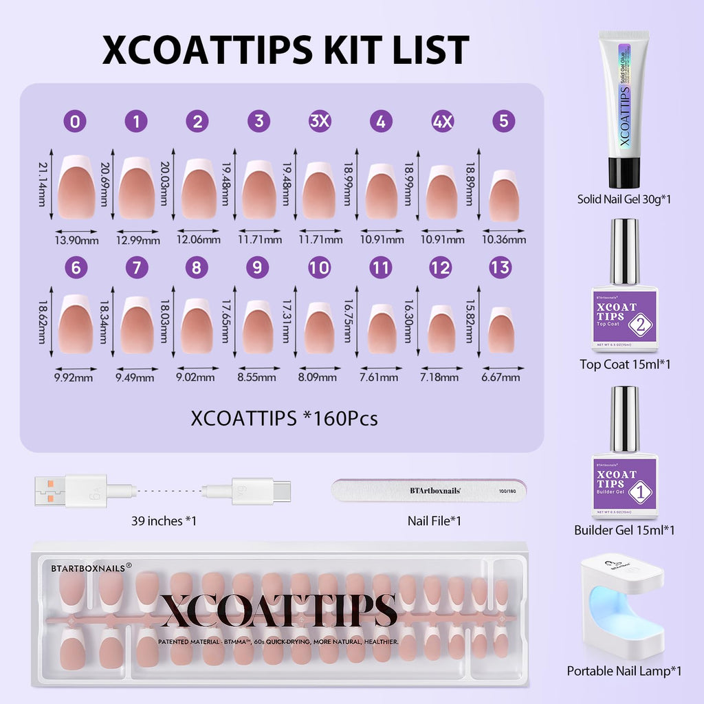 BTArtboxnails XCOATTIPS Gel Nail Kit — Short Coffin French Tip Press-On Nails