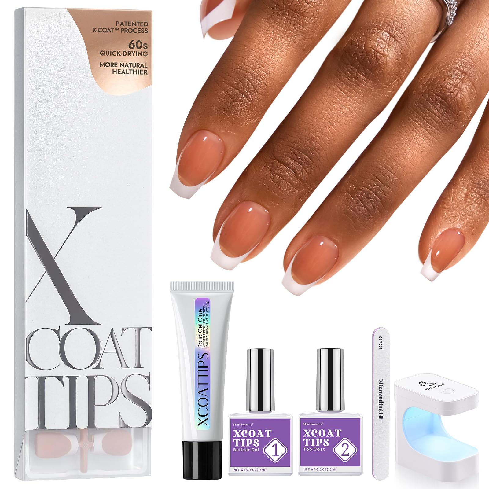 BTArtboxnails XCOATTIPS Gel Nail Kit — Short Coffin French Tip Press-On Nails
