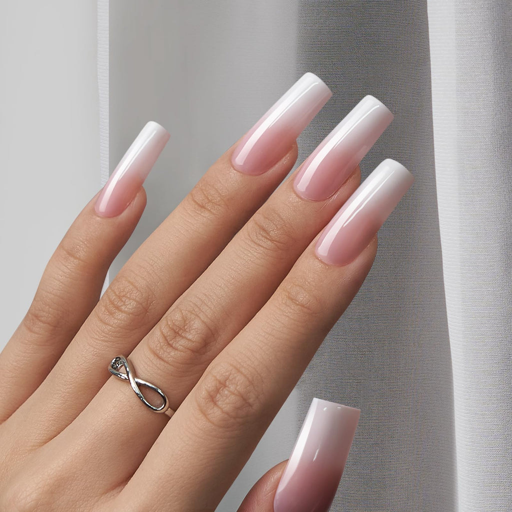 BTArtboxnails XCOATTIPS Ombre Nails – 150 Pcs, Pink–White Gradient