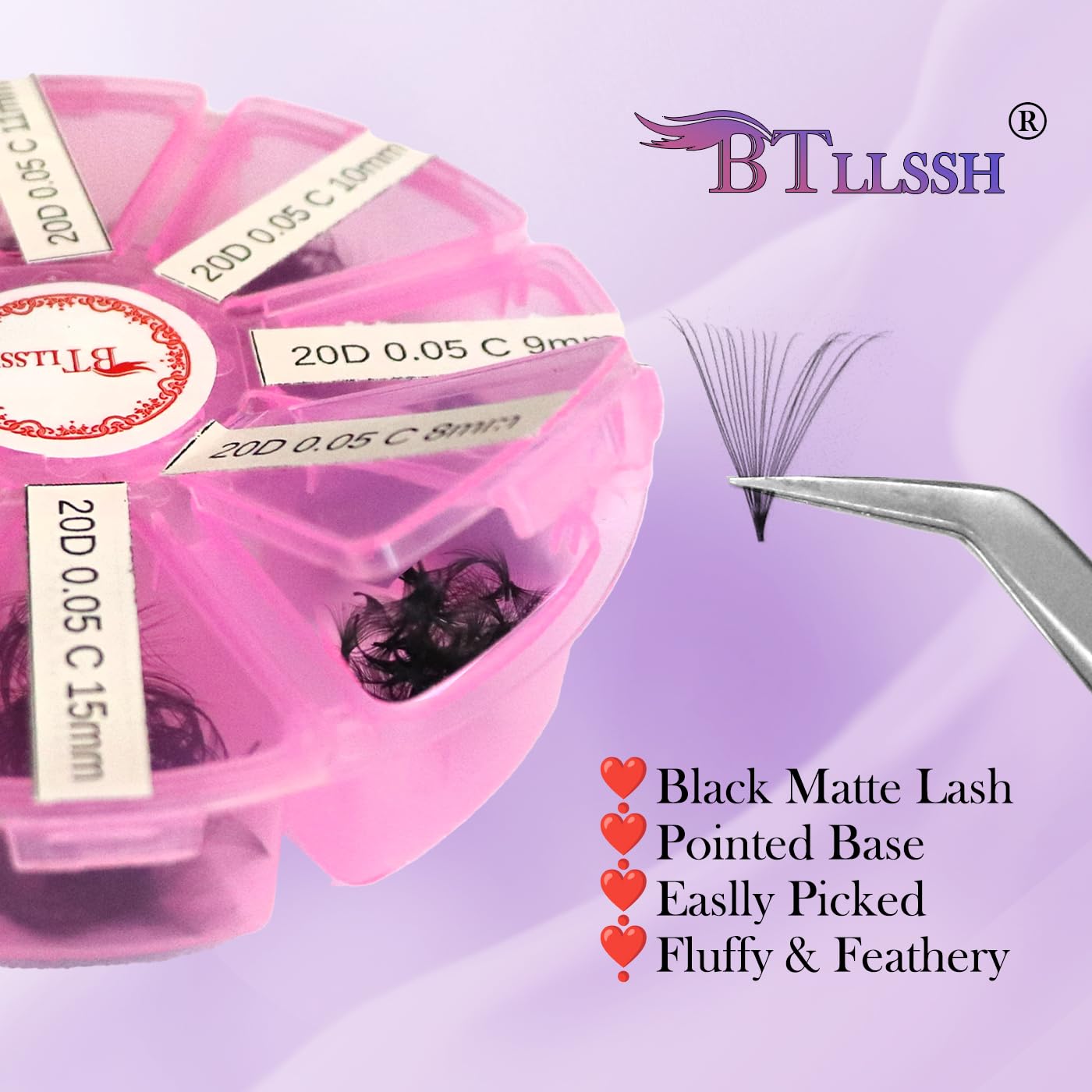 BTLLSSH 800 Fans Premade Lash Fans – Natural, Lightweight Premade Volume Eyelash Extensions (8-15mm)
