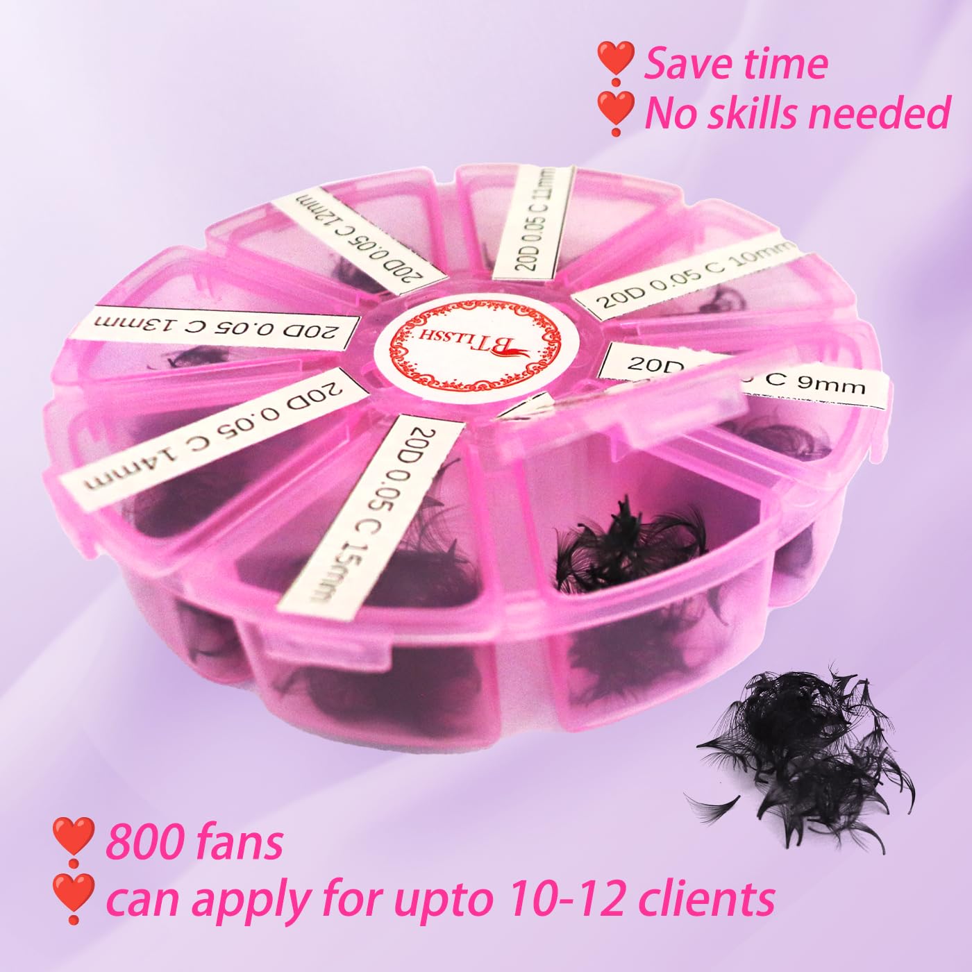 BTLLSSH 800 Fans Premade Lash Fans – Natural, Lightweight Premade Volume Eyelash Extensions (8-15mm)