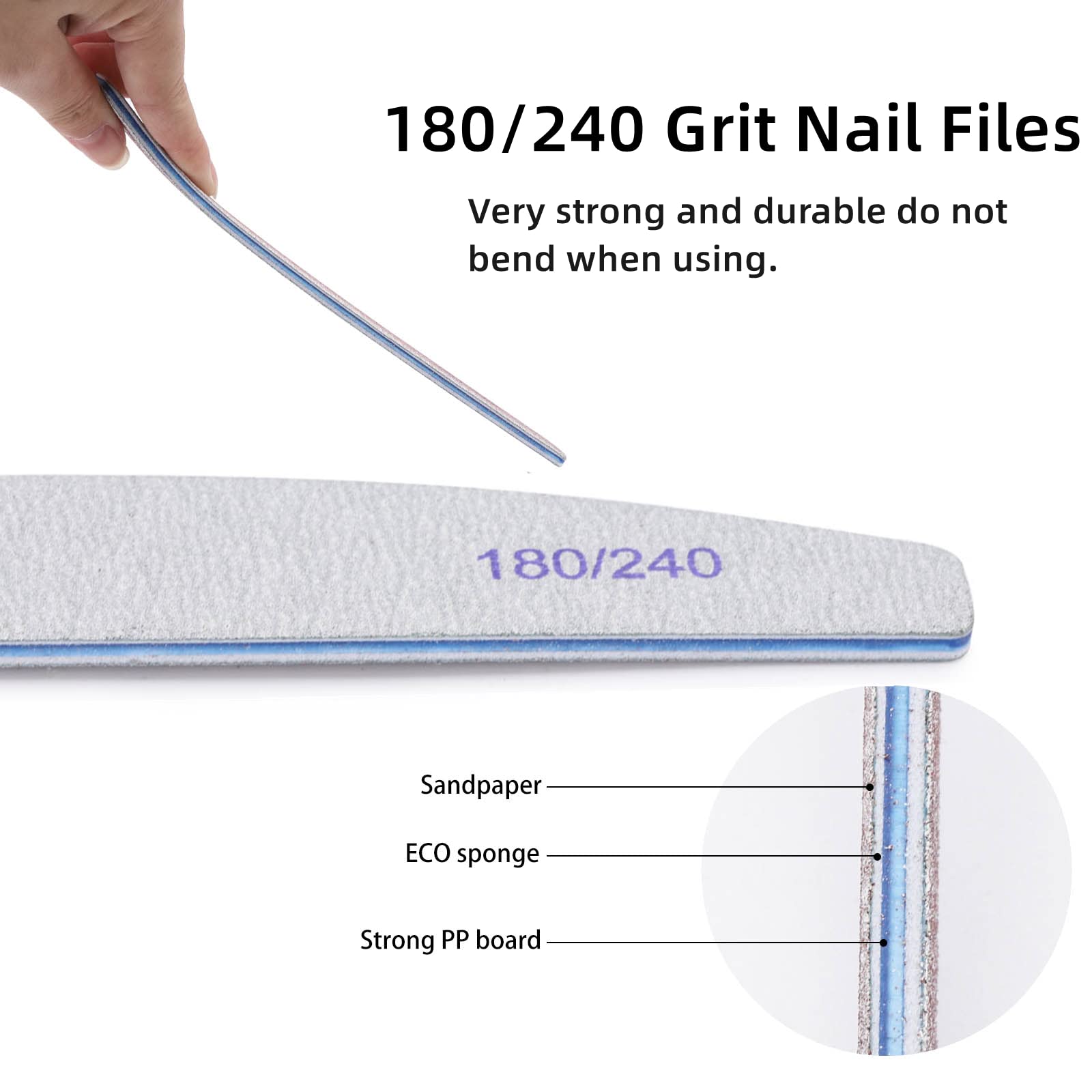 BTYMS 50-Piece Dual-Sided Nail Files 180/240 Grit for Natural Nails