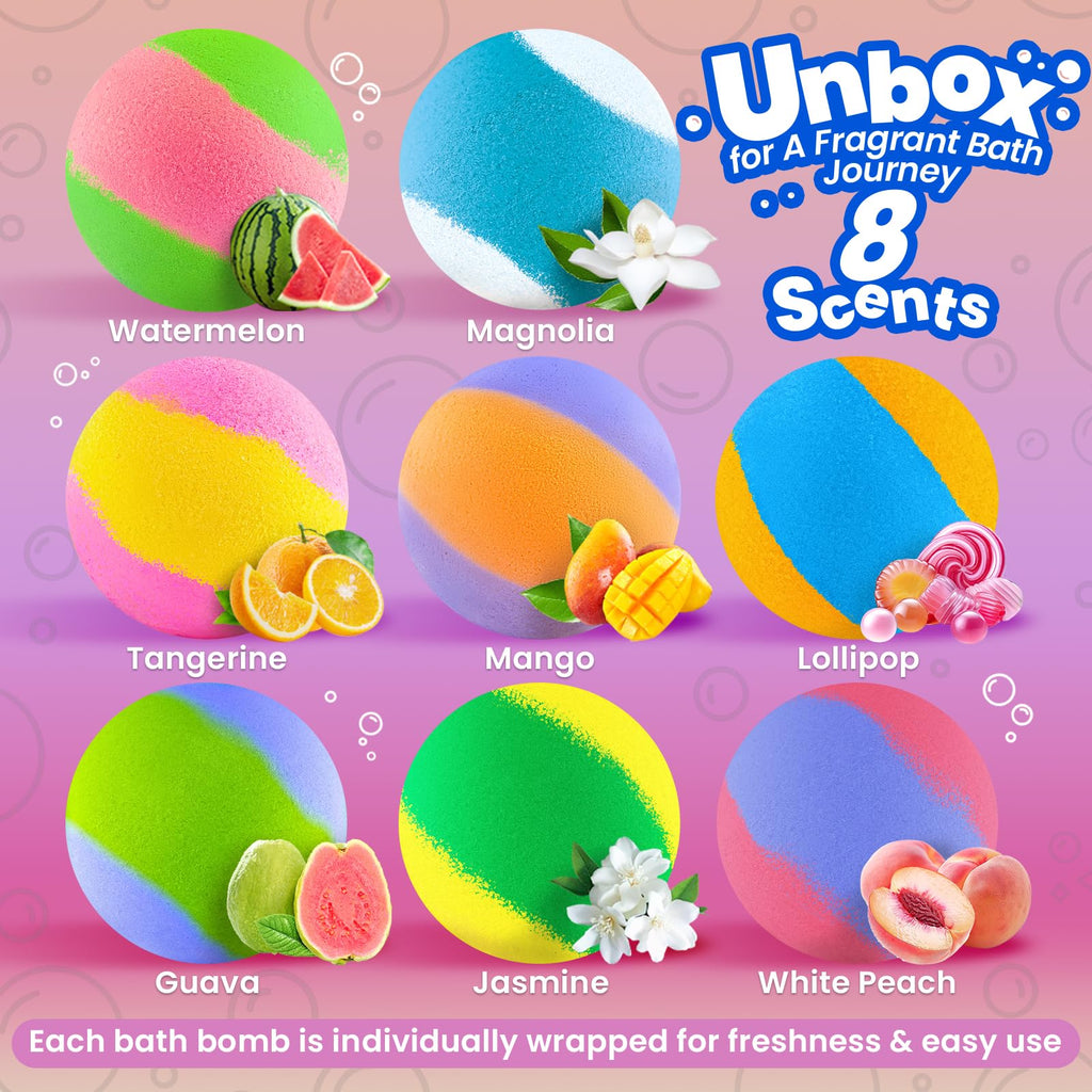 BubbleTail 32-Pack Bath Bombs for Kids – Glow-in-the-Dark Surprises, 8 Scents, 1.8-Inch Fizzes