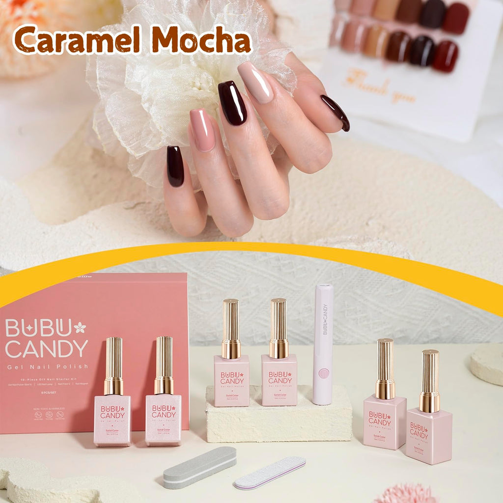 BUBU CANDY Gel Nail Polish Set 6×15ml — HEMA-Free Soak-Off UV/LED Kit for DIY Winter Nude Nails