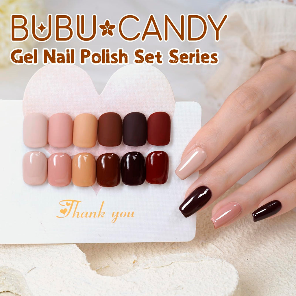 BUBU CANDY Gel Nail Polish Set 6×15ml — HEMA-Free Soak-Off UV/LED Kit for DIY Winter Nude Nails