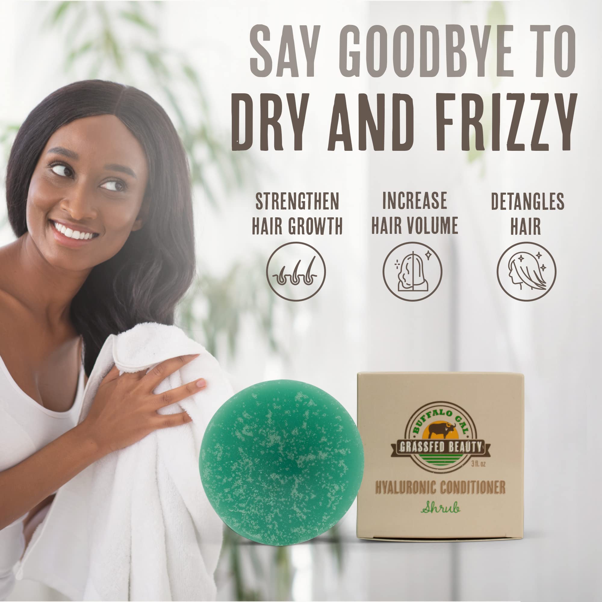 BUFFALO GAL Hyaluronic + Tallow Conditioner Bar – Hydration & Detangling for All Hair Types