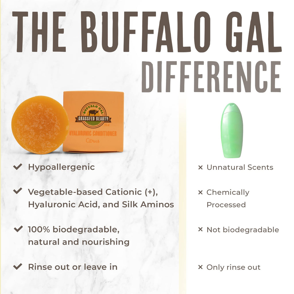 Buffalo Gal Hyaluronic & Tallow Conditioner Bar – Hydrating Detangler for All Hair Types (3 fl oz) Citrus