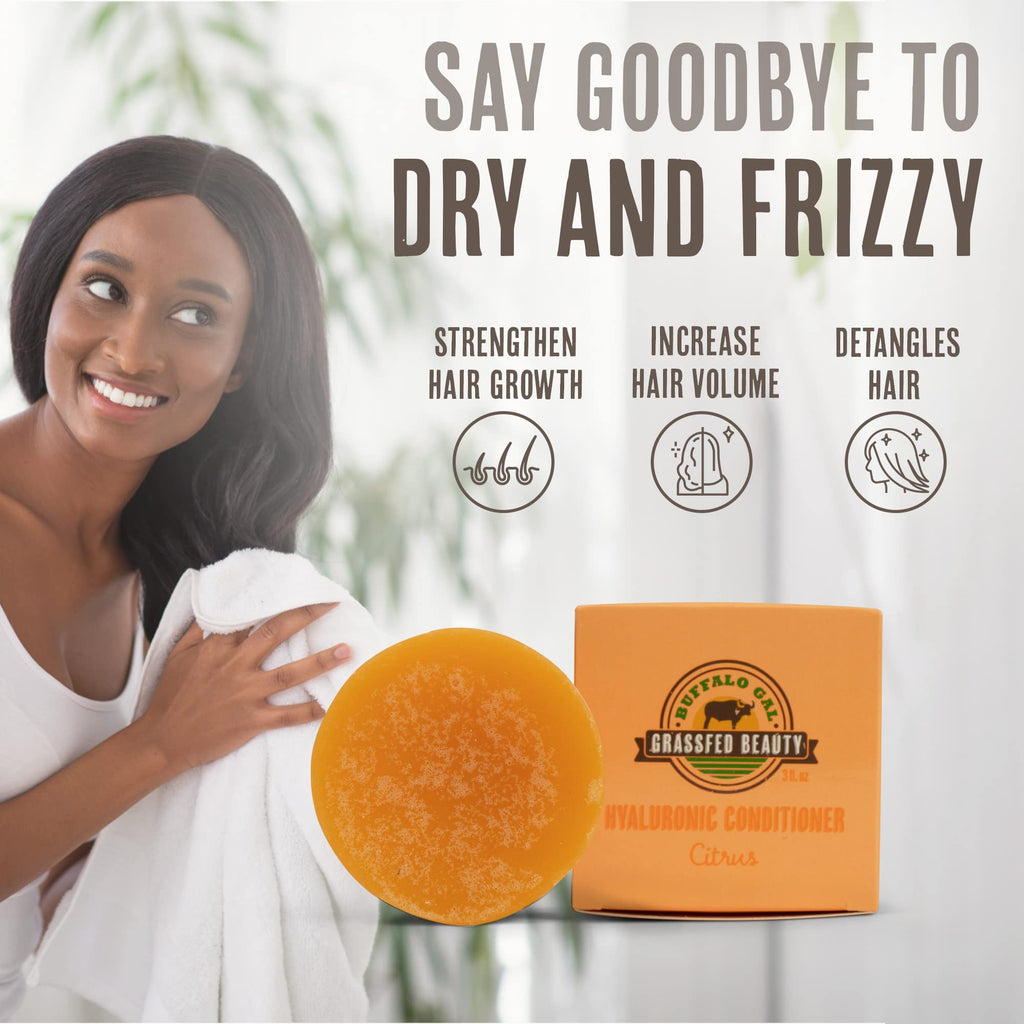 Buffalo Gal Hyaluronic & Tallow Conditioner Bar – Hydrating Detangler for All Hair Types (3 fl oz) Citrus
