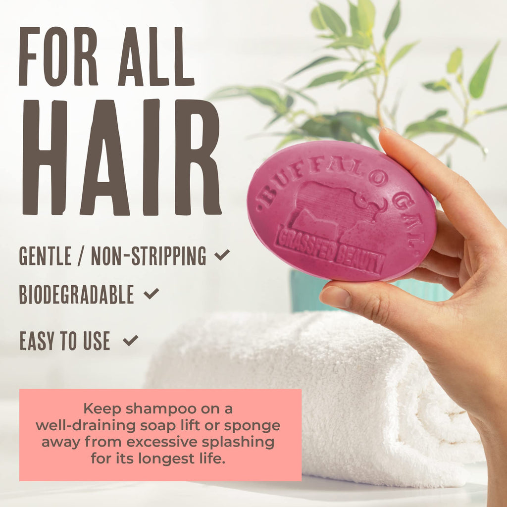 BUFFALO GAL MSM Shampoo Bar – Natural, pH-Balanced, Non-Soap for All Hair Types | Floral Scent, 4 oz