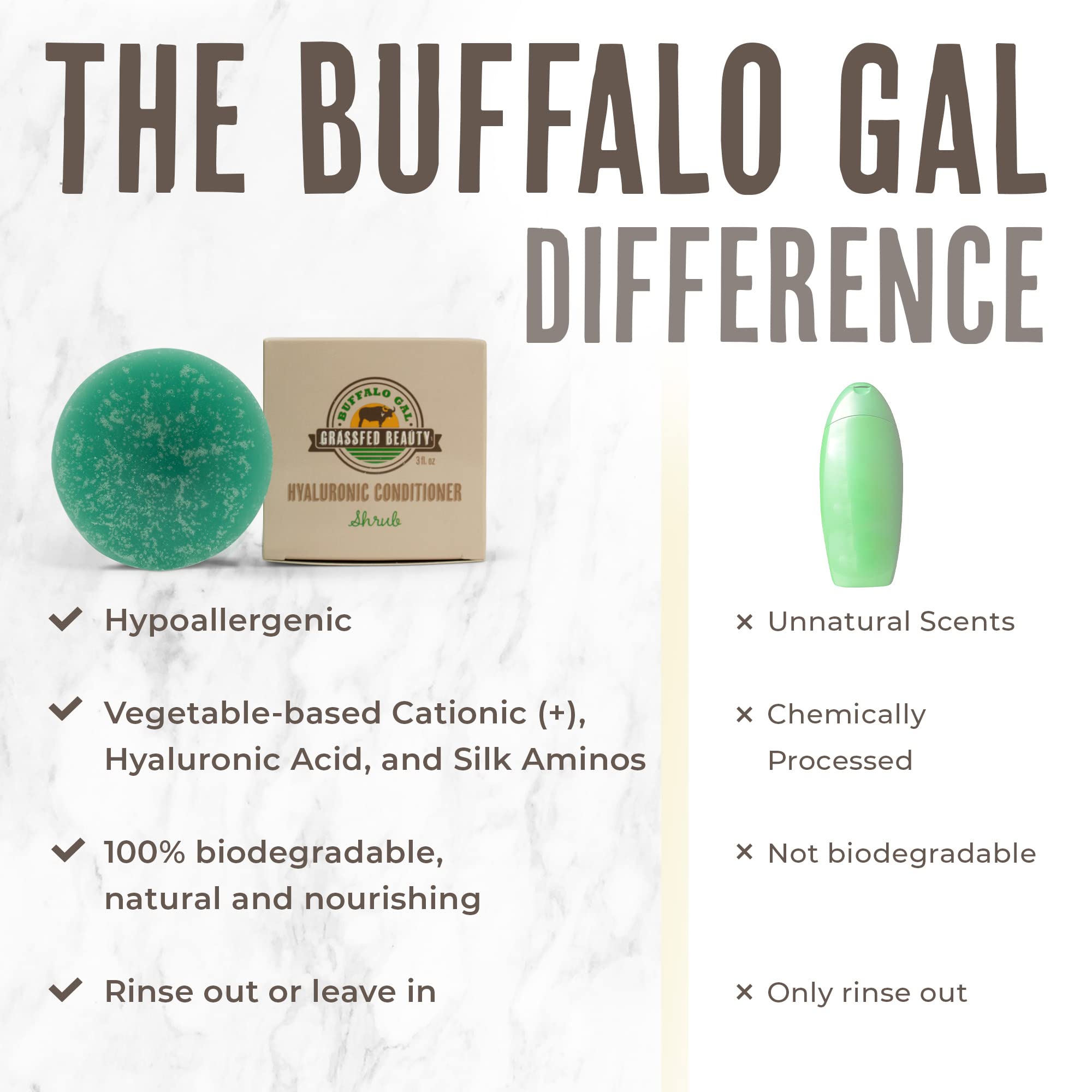 BUFFALO GAL Hyaluronic + Tallow Conditioner Bar – Hydration & Detangling for All Hair Types