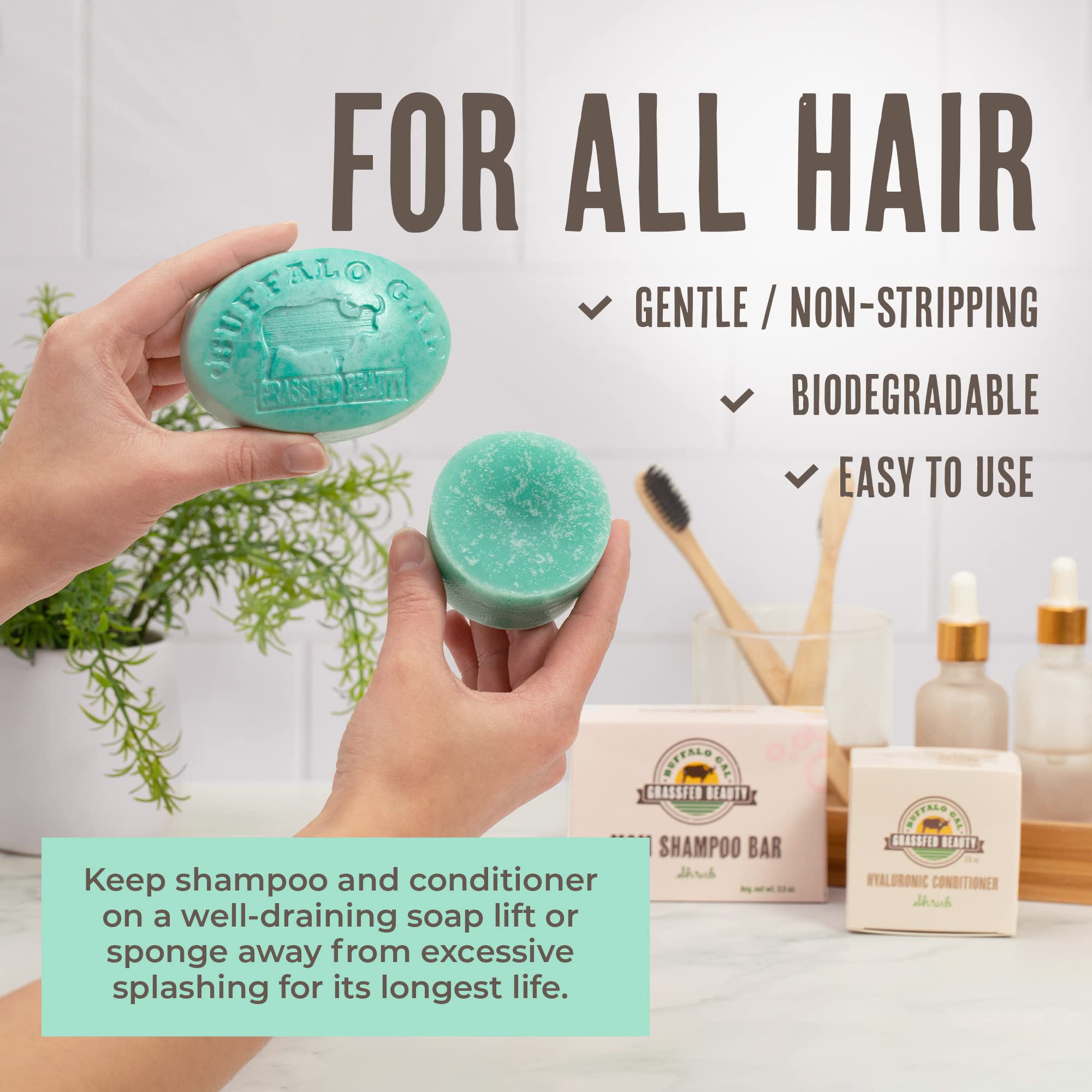 Buffalo Gal MSM & Tallow Shampoo Bar + Hyaluronic & Tallow Conditioner Bar – Solid Hair Care Set