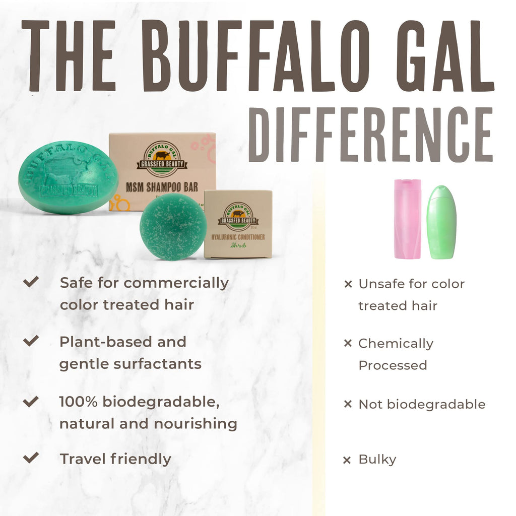 Buffalo Gal MSM & Tallow Shampoo Bar + Hyaluronic & Tallow Conditioner Bar – Solid Hair Care Set