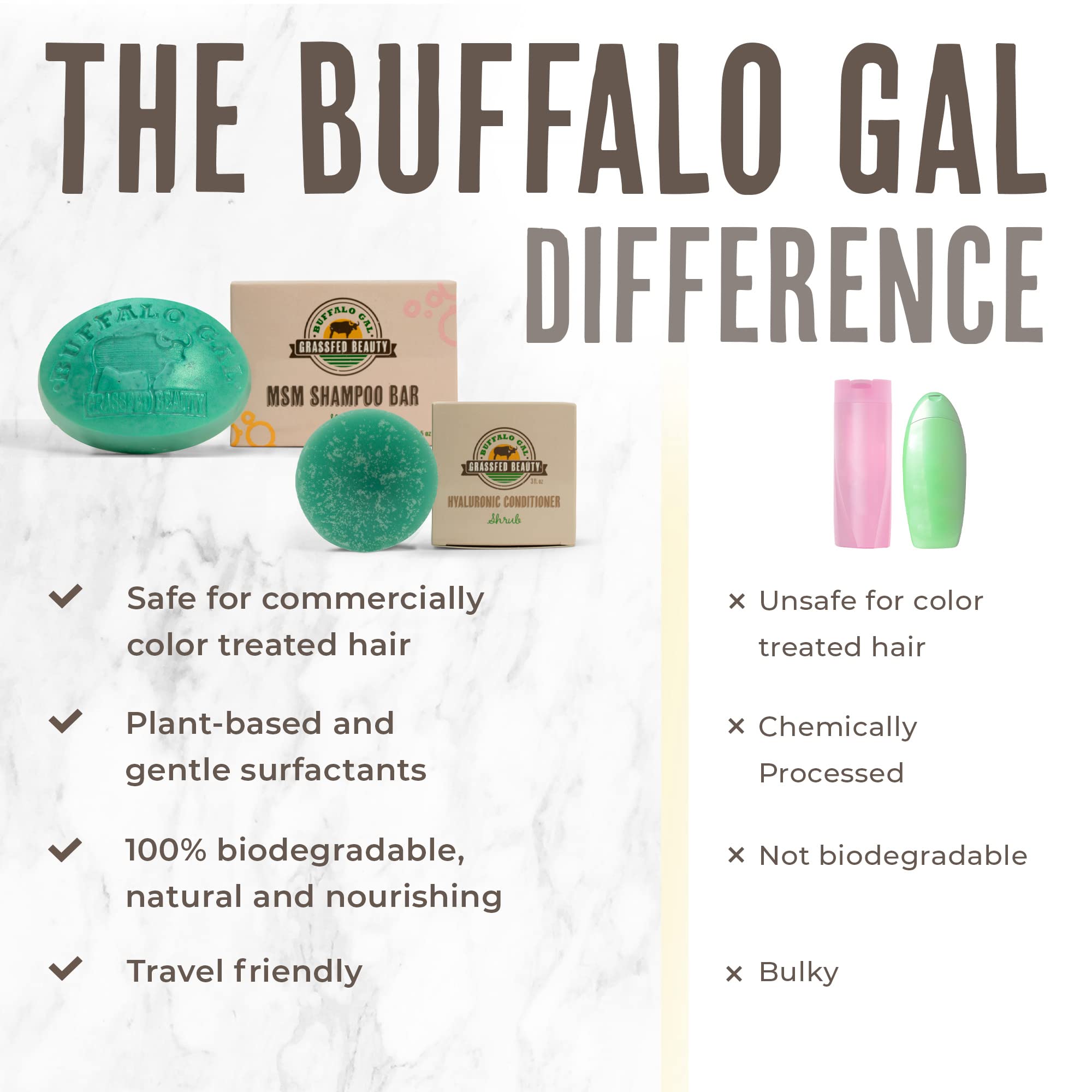 Buffalo Gal MSM & Tallow Shampoo Bar + Hyaluronic & Tallow Conditioner Bar – Solid Hair Care Set