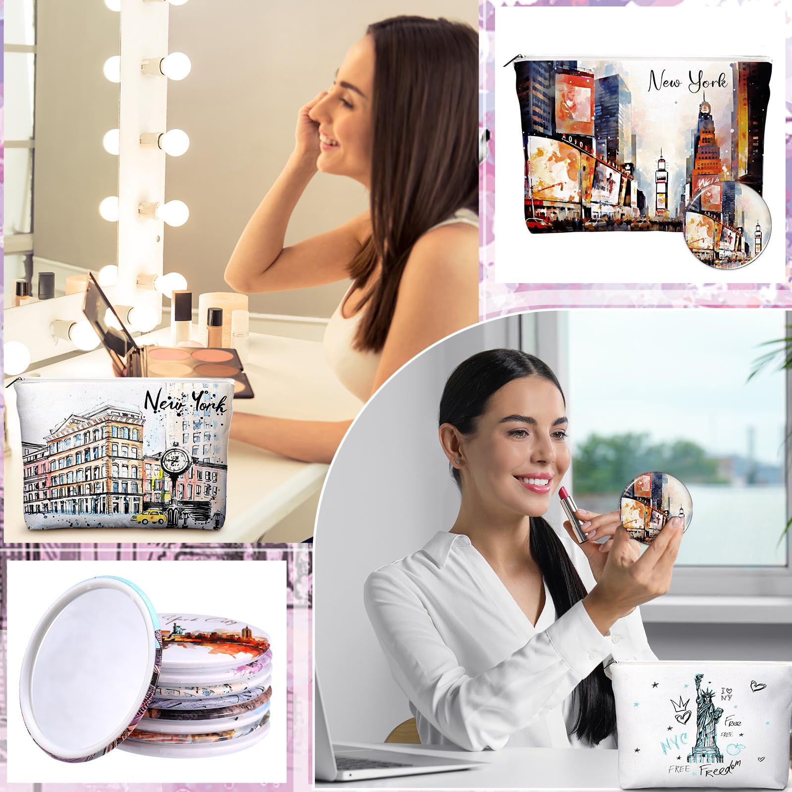 Bulyoou 18-Piece New York City Gift Set - Cosmetic Bags & Compact Mirrors
