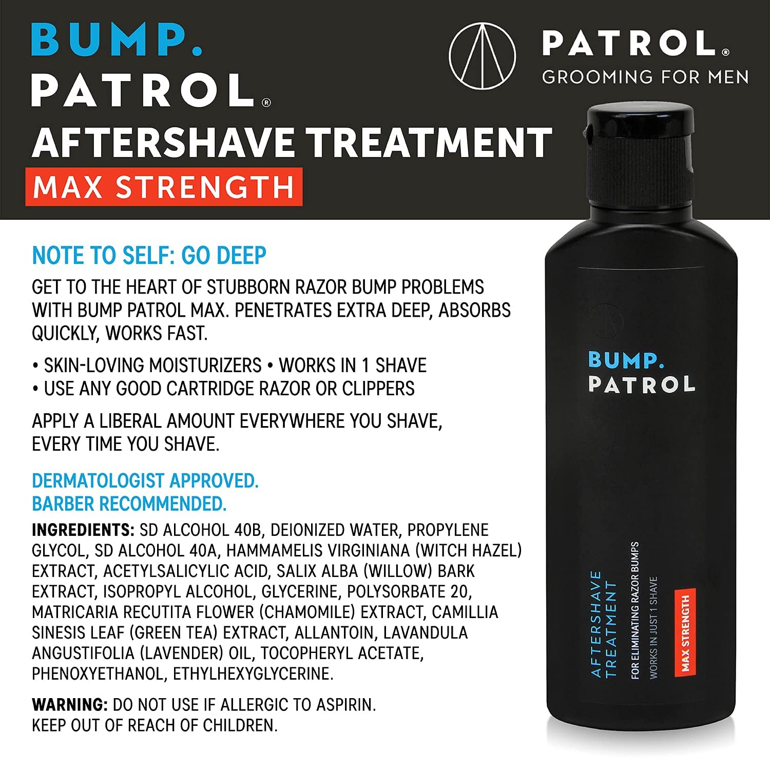 Bump Patrol Maximum Strength Aftershave Formula - Razor Bump & Irritation Solution - 4 Ounces