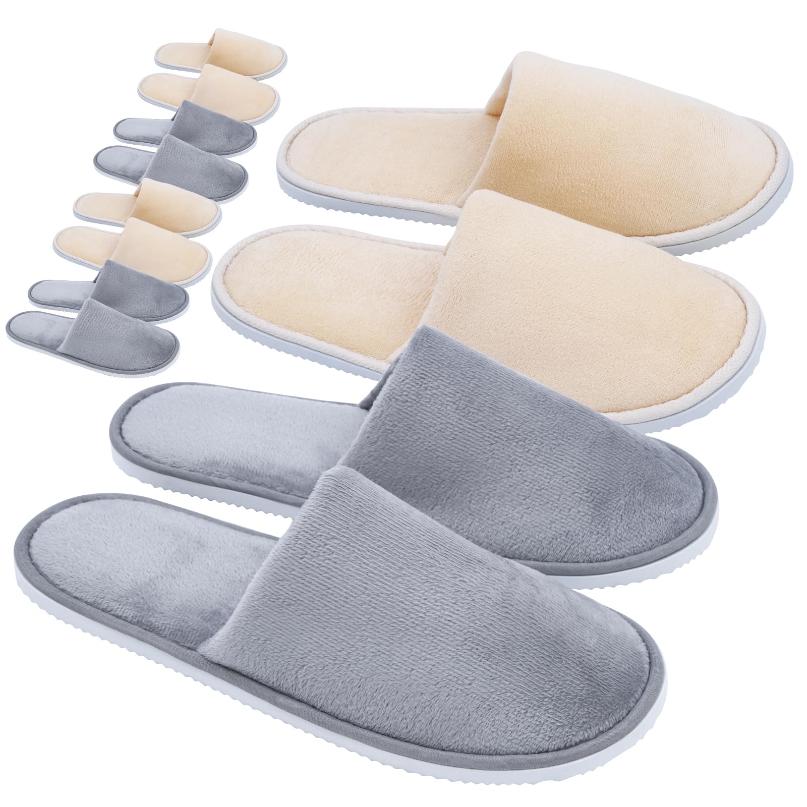 Buoluty 6 Pairs Guest Slippers – Non-Slip, Universal Size, Disposable & Reusable