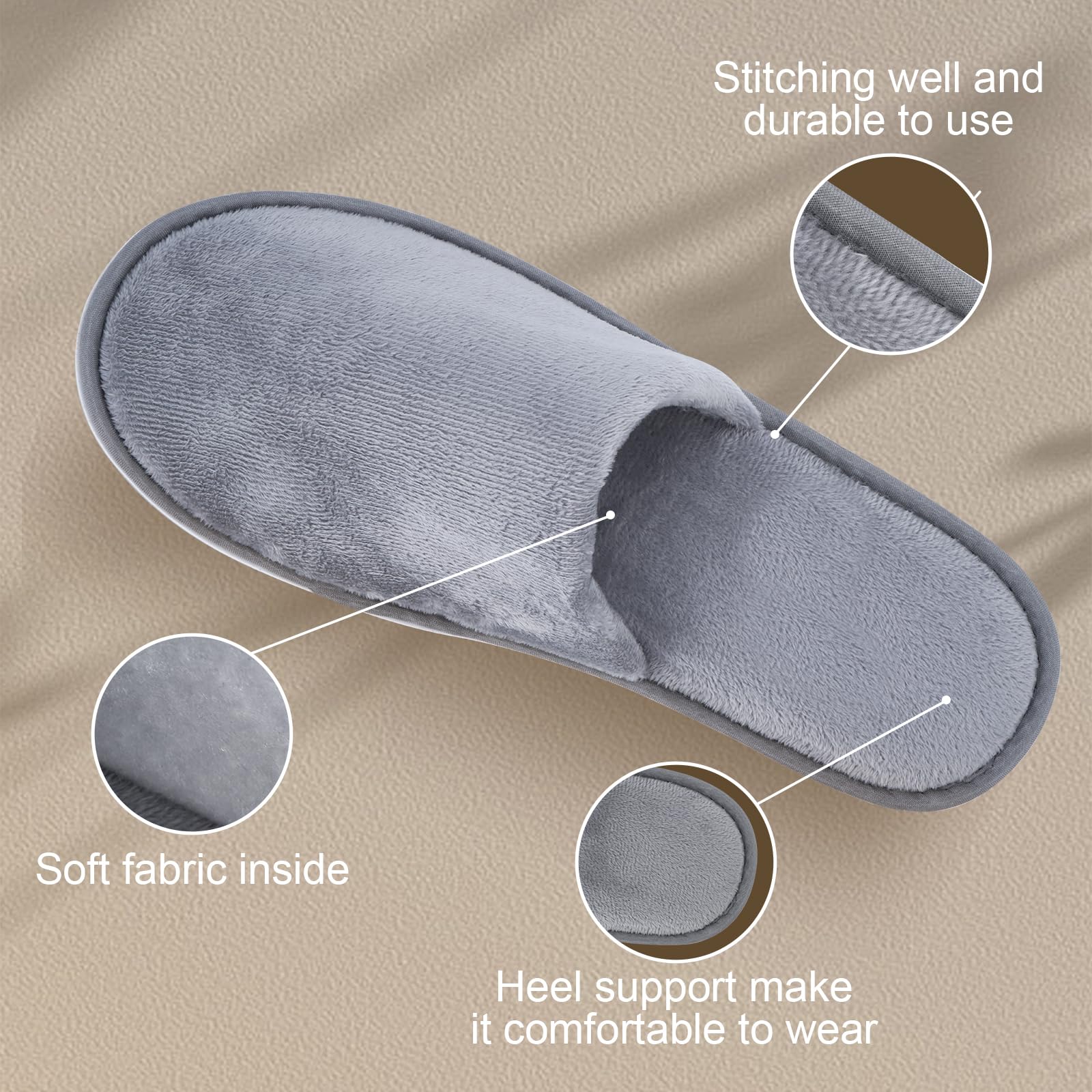 Buoluty 6 Pairs Guest Slippers – Non-Slip, Universal Size, Disposable & Reusable
