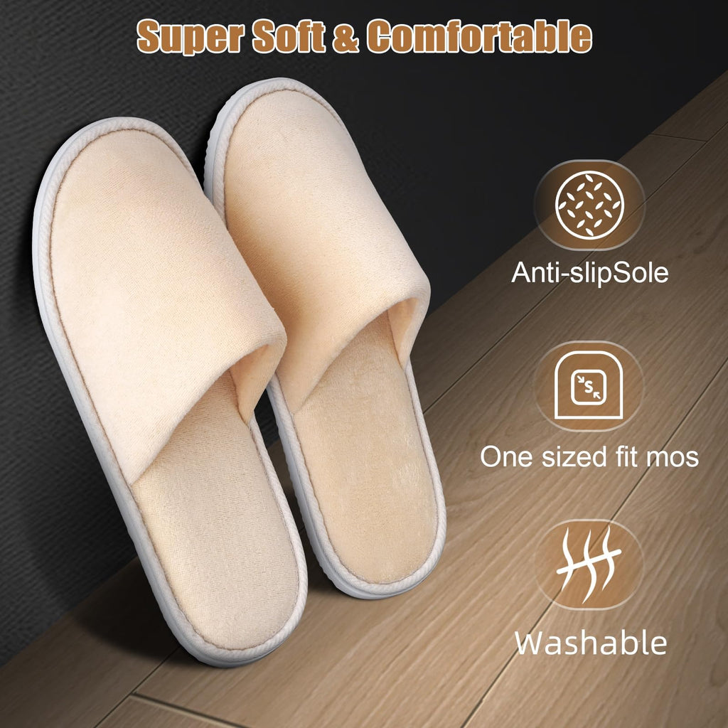 Buoluty 6 Pairs Guest Slippers – Non-Slip, Universal Size, Disposable & Reusable