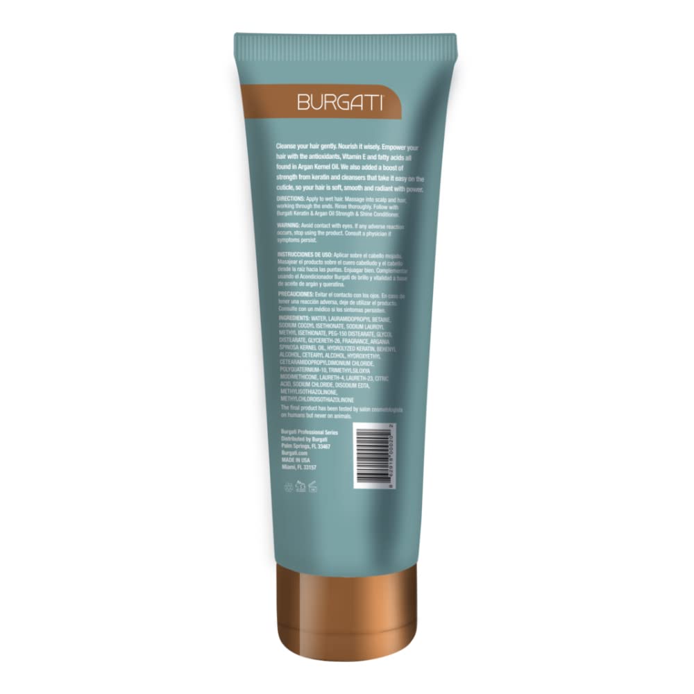 Burgati Moroccan Argan Oil Shampoo — Sulfate-Free Keratin Formula for Dry, Damaged, Color-Treated Hair | Made in USA | 8 Fl Oz