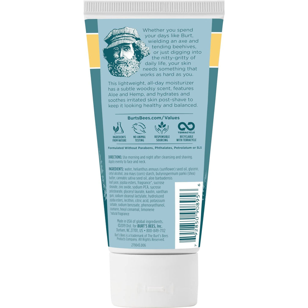 Burt's Bees Soothing Moisturizer + After Shave with Aloe & Hemp for Men - 2.5 Oz