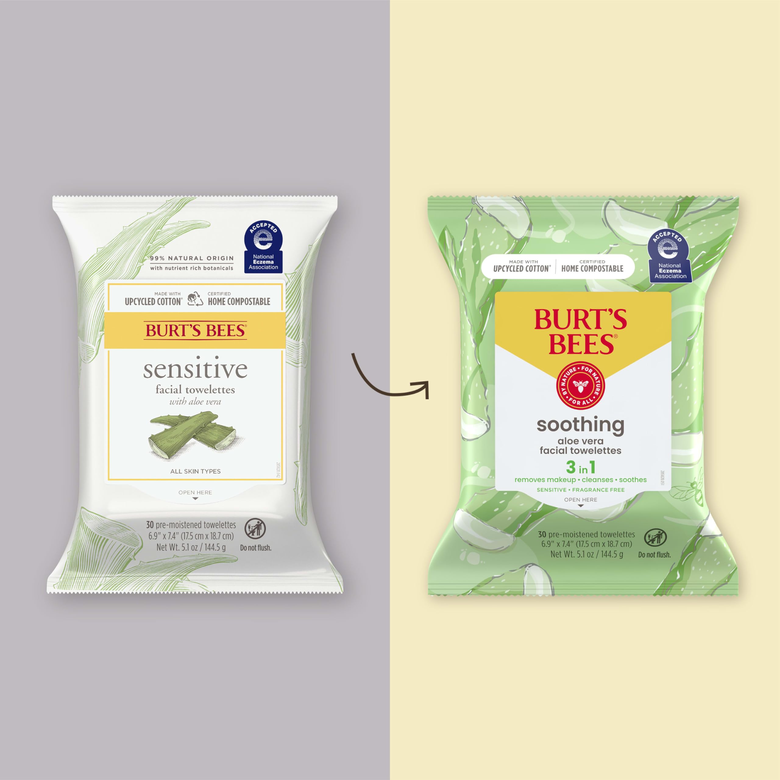 Burt's Bees Aloe Vera Face Wipes for Sensitive Skin | Soothing Makeup Remover & Facial Cleansing Towelettes, 30 Count (Pack of 3)