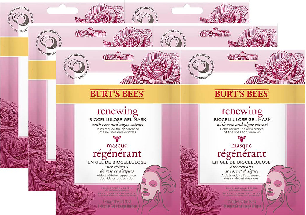 Burt's Bees Renewing Biocellulose Gel Face Mask – 6 Count Value Pack