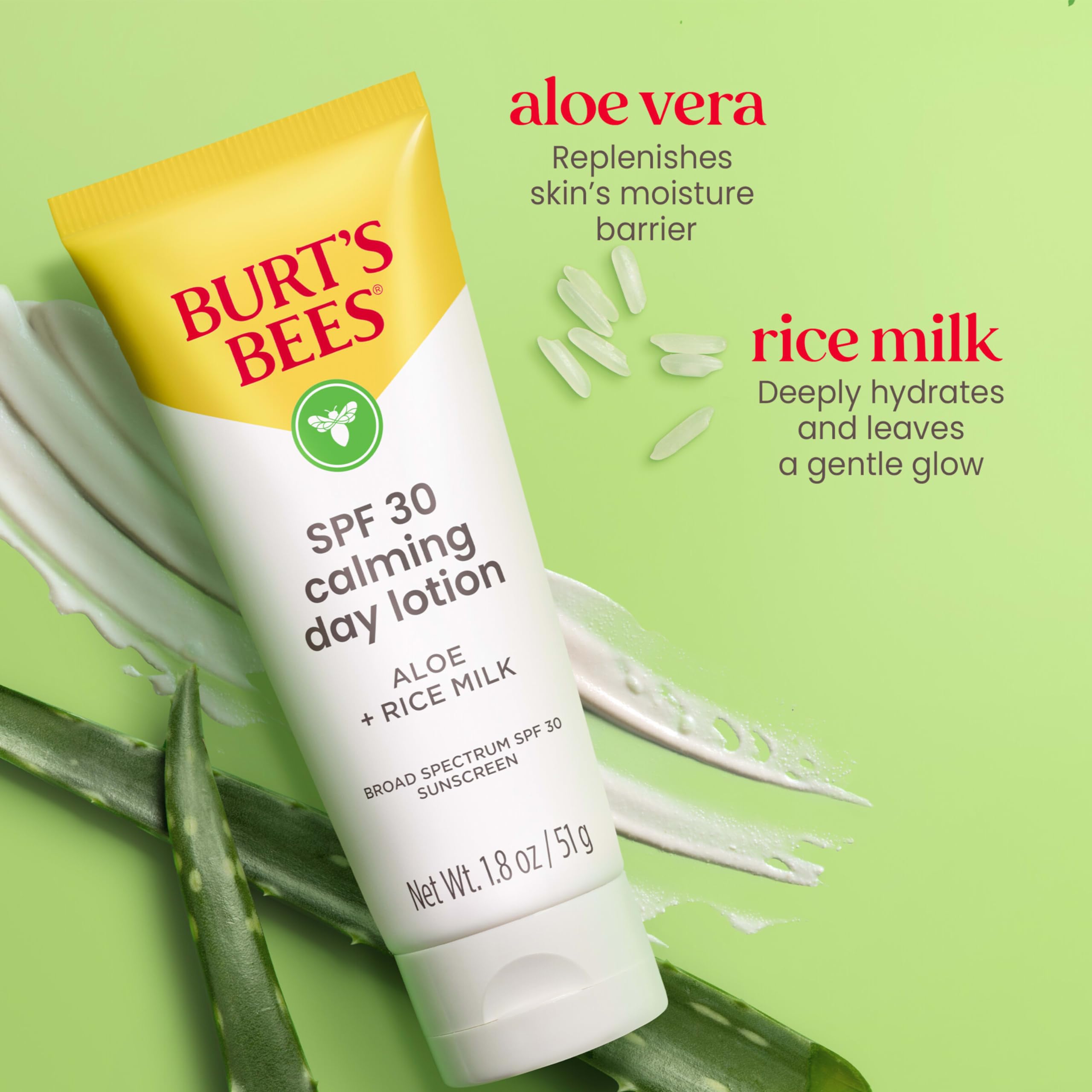 Burt's Bees SPF 30 Calming Day Lotion with Aloe & Rice Milk – Sensitive Skin Sunscreen, 1.8 oz