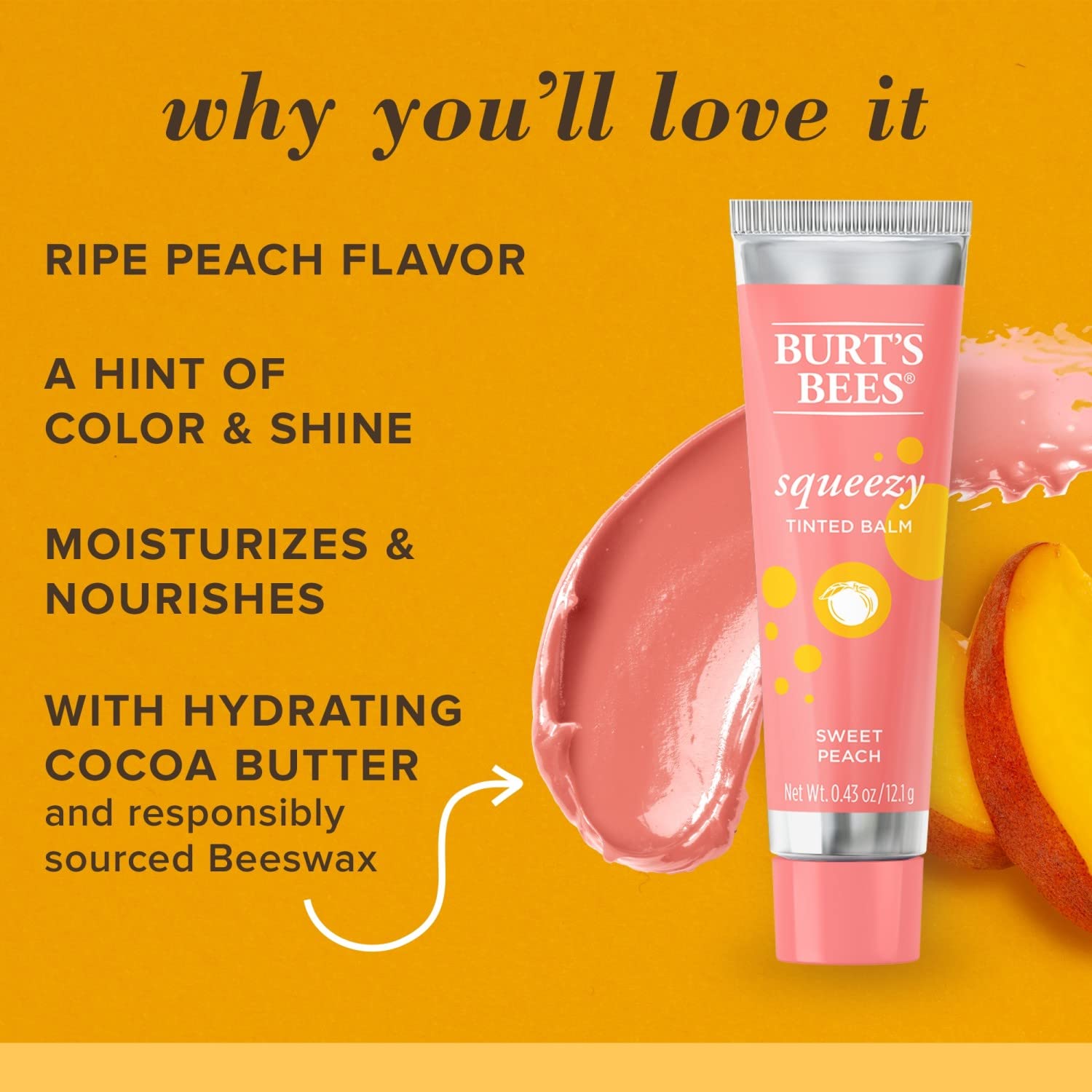 Burt's Bees 100% Natural Squeezy Tinted Lip Balm – Sweet Peach
