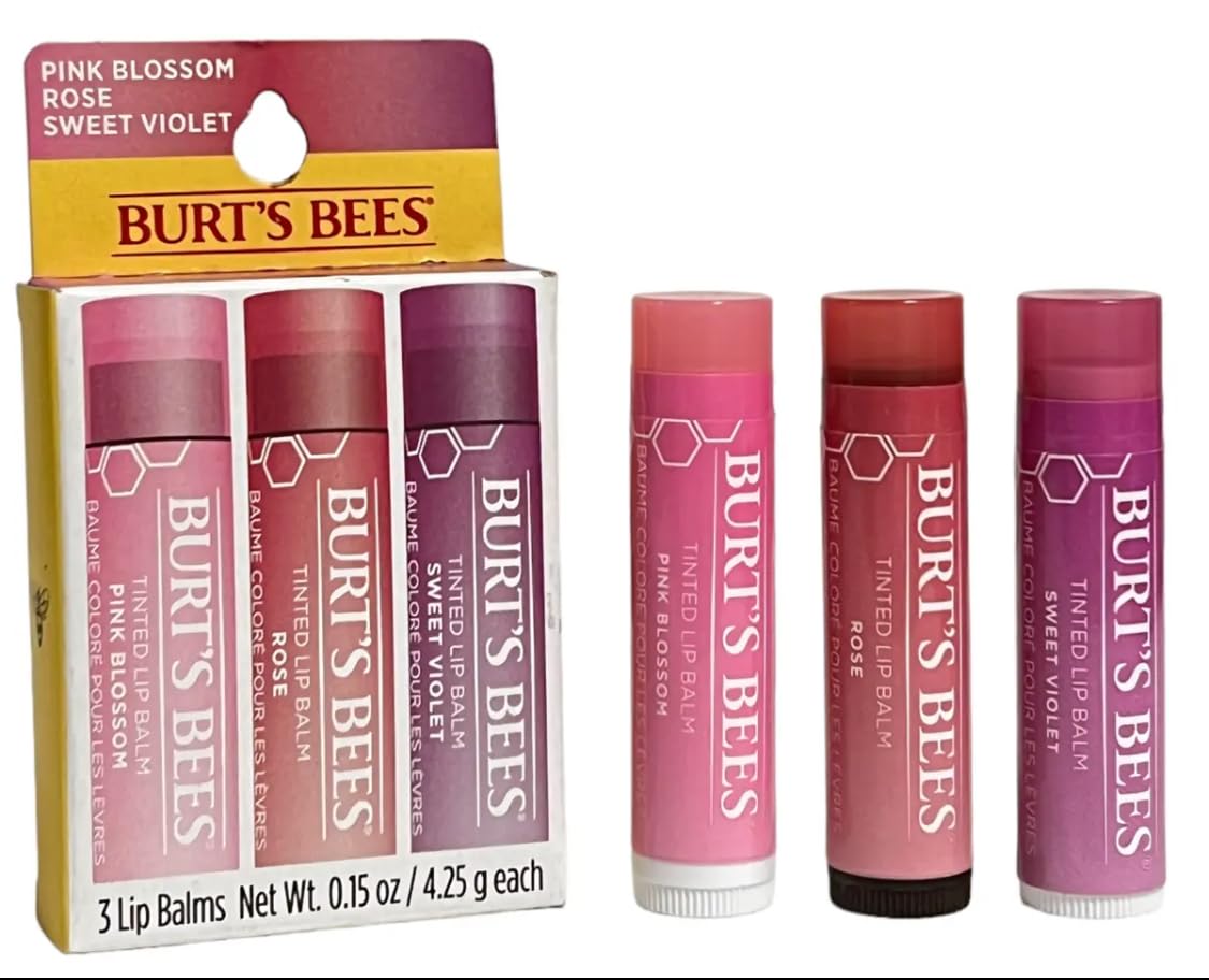 Burt's Bees Tinted Lip Balm, 3 Count (Pack of 1) | Three Shades for Everyday Color