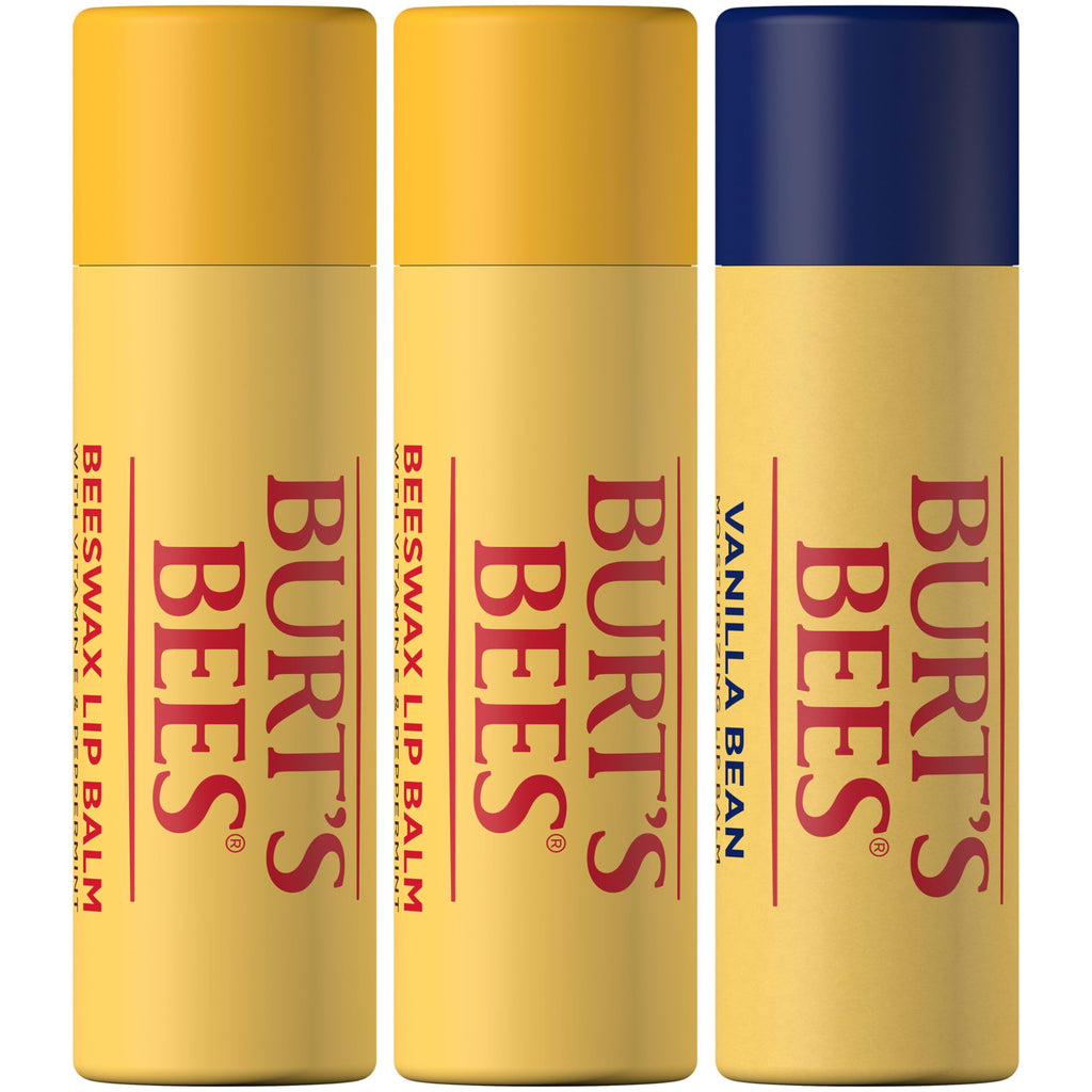 Burt's Bees Moisturizing Lip Balm Pack – Vanilla Bean & Original Beeswax, 0.34 oz Each (3 Paper Tubes)