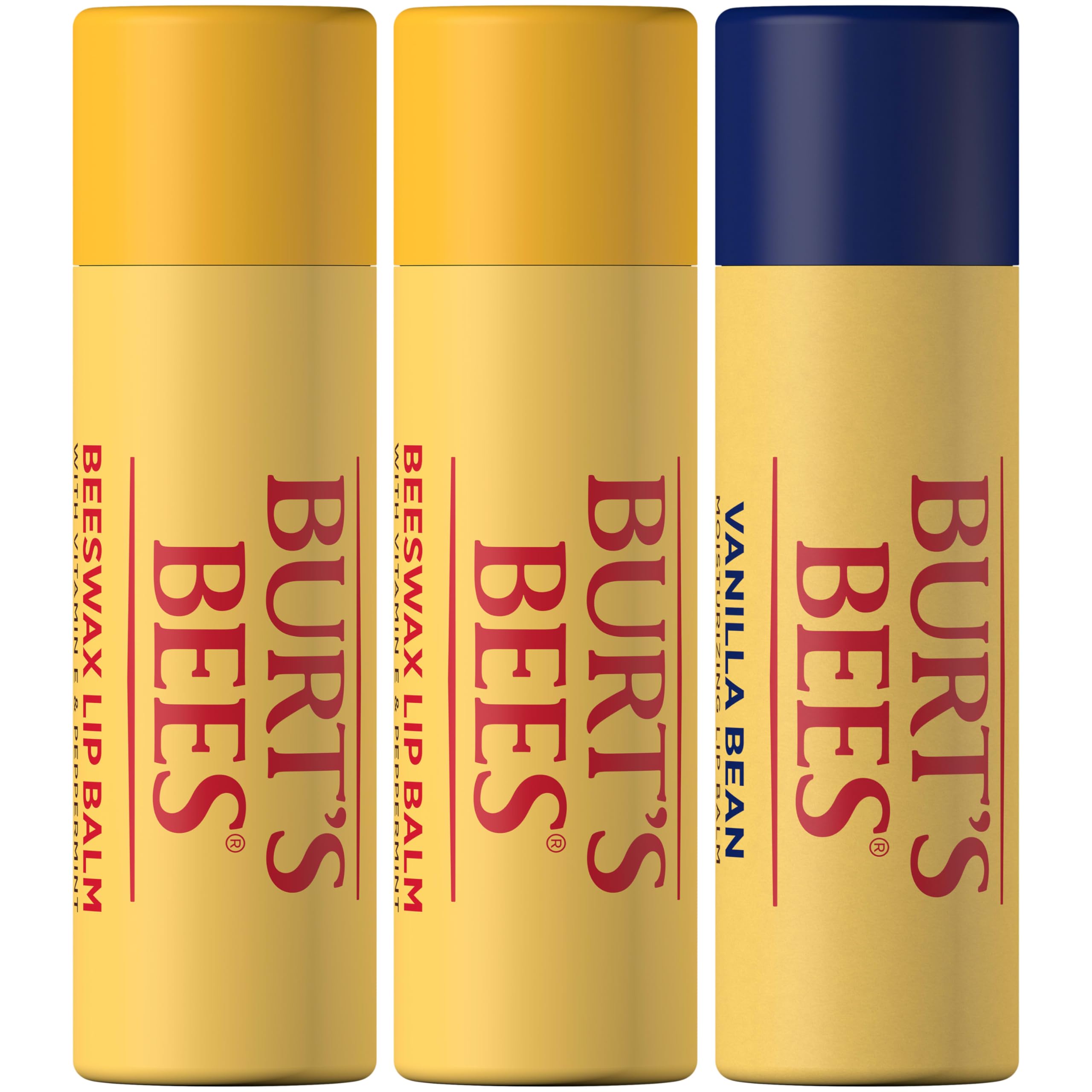 Burt's Bees Moisturizing Lip Balm Pack – Vanilla Bean & Original Beeswax, 0.34 oz Each (3 Paper Tubes)