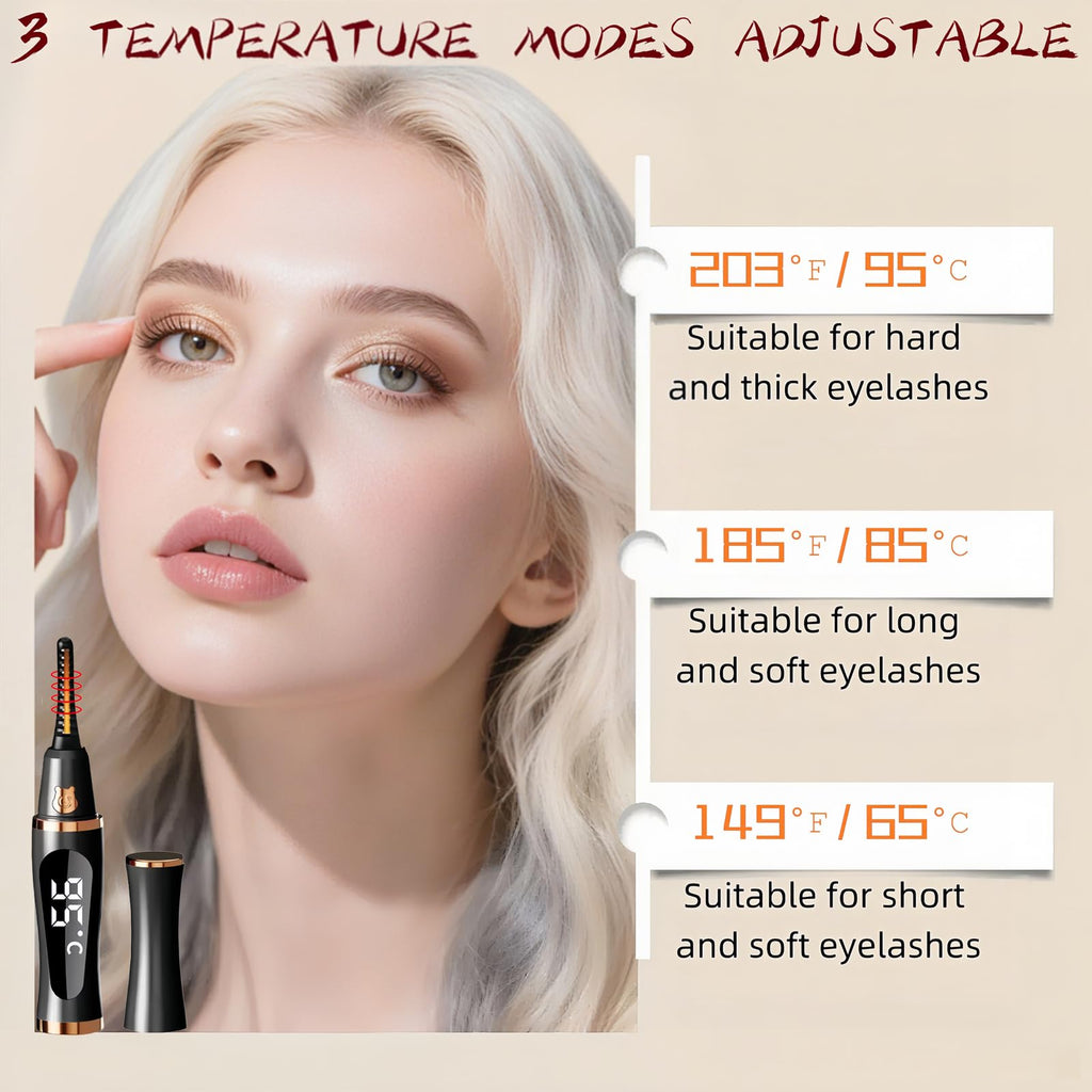 BUV 2025 Upgraded Heated Eyelash Curler – 5s Heat, USB Rechargeable, 3 Modes, LED Display, Anti-Burn
