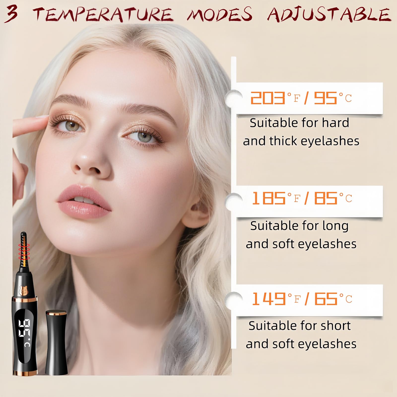 BUV 2025 Upgraded Heated Eyelash Curler – 5s Heat, USB Rechargeable, 3 Modes, LED Display, Anti-Burn